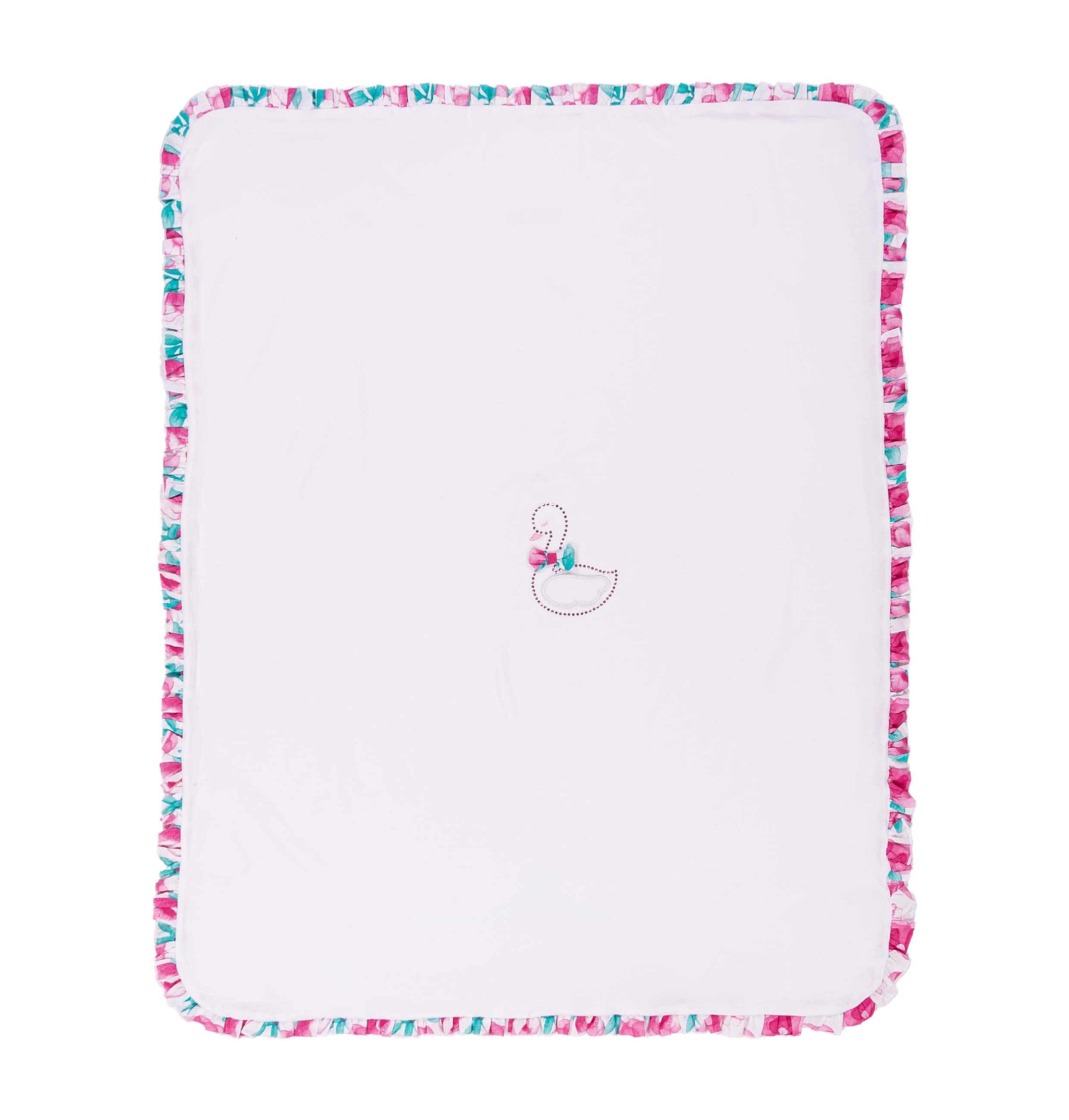 Copertina Neonato in Cotone Stretch con Cigno e Bordo a Volant