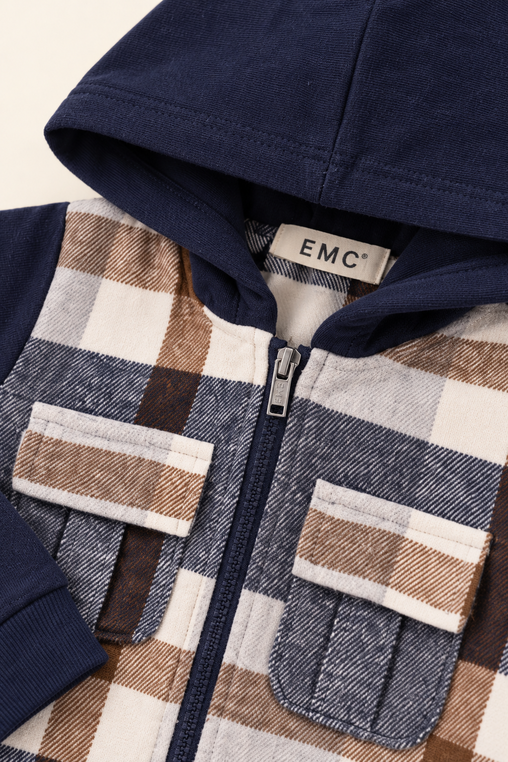 Felpa Bimbo EMC con Cappuccio e Quadri Effetto Flanella