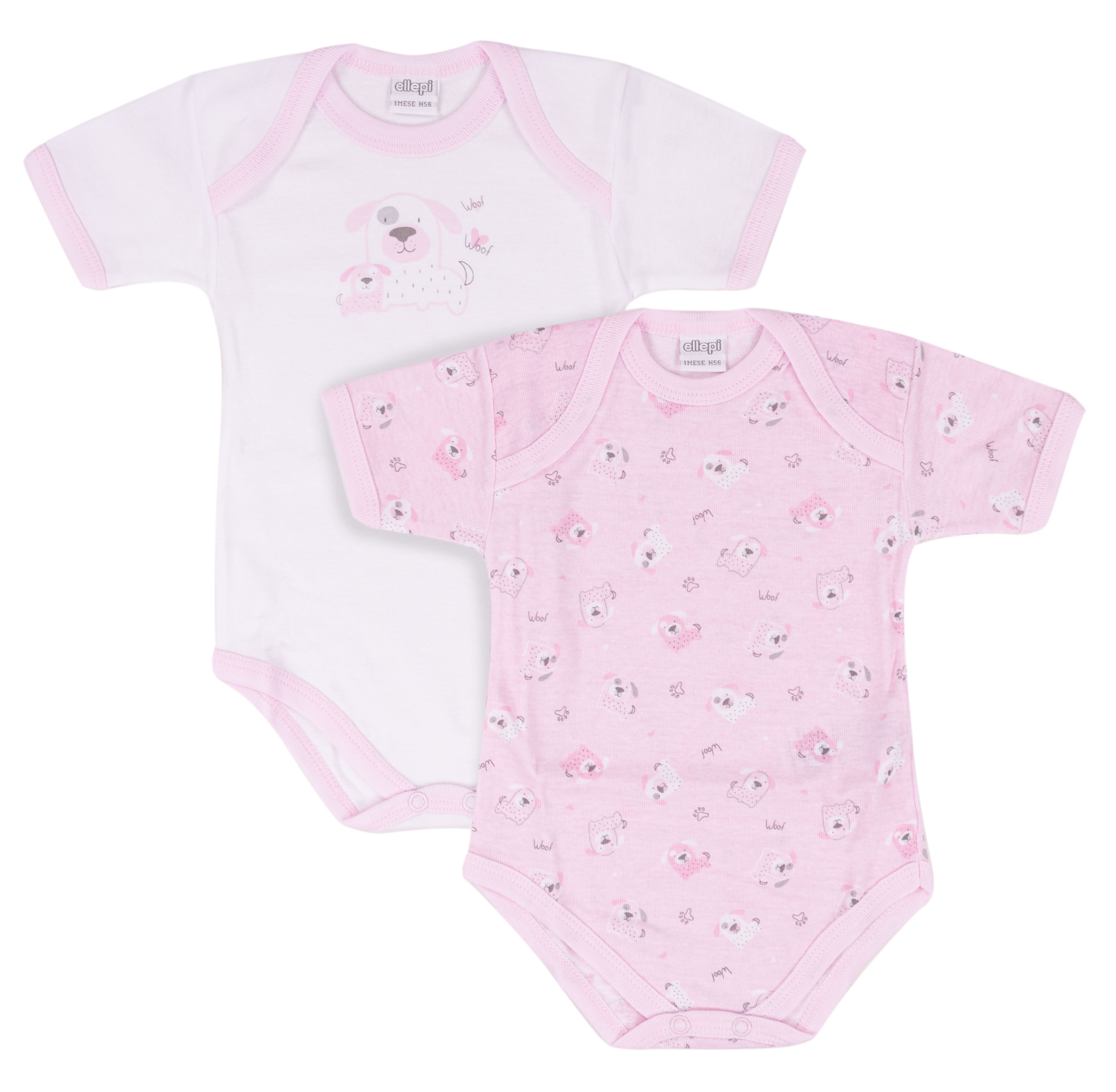 Set 6 Body Neonato Scollo Americano in Puro Cotone Certificato Oeko-Tex Grafica "Puppy"