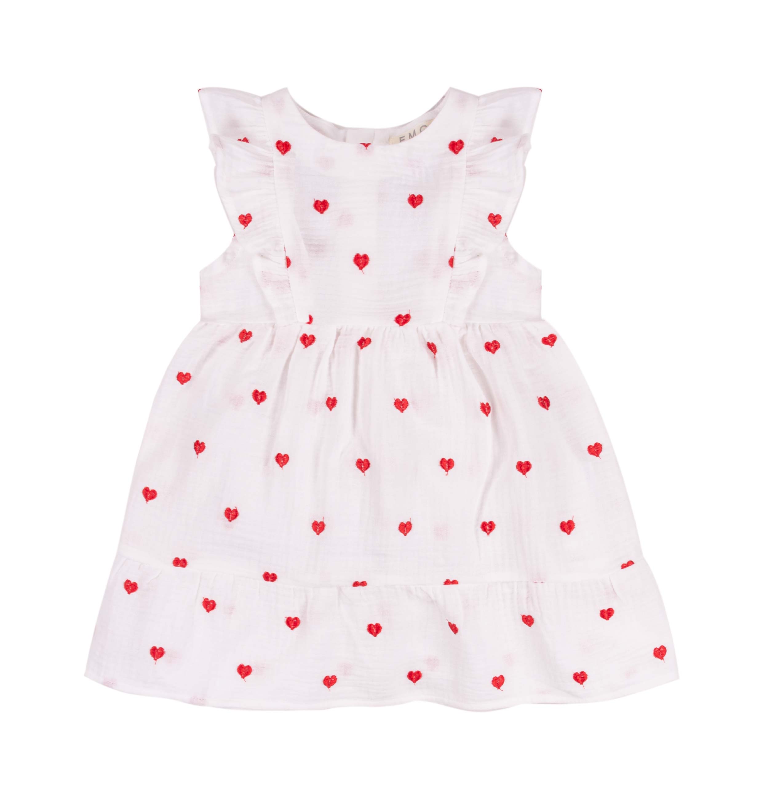 Vestito Bimba EMC Bianco | Cuori Rossi Ricamati e Volant