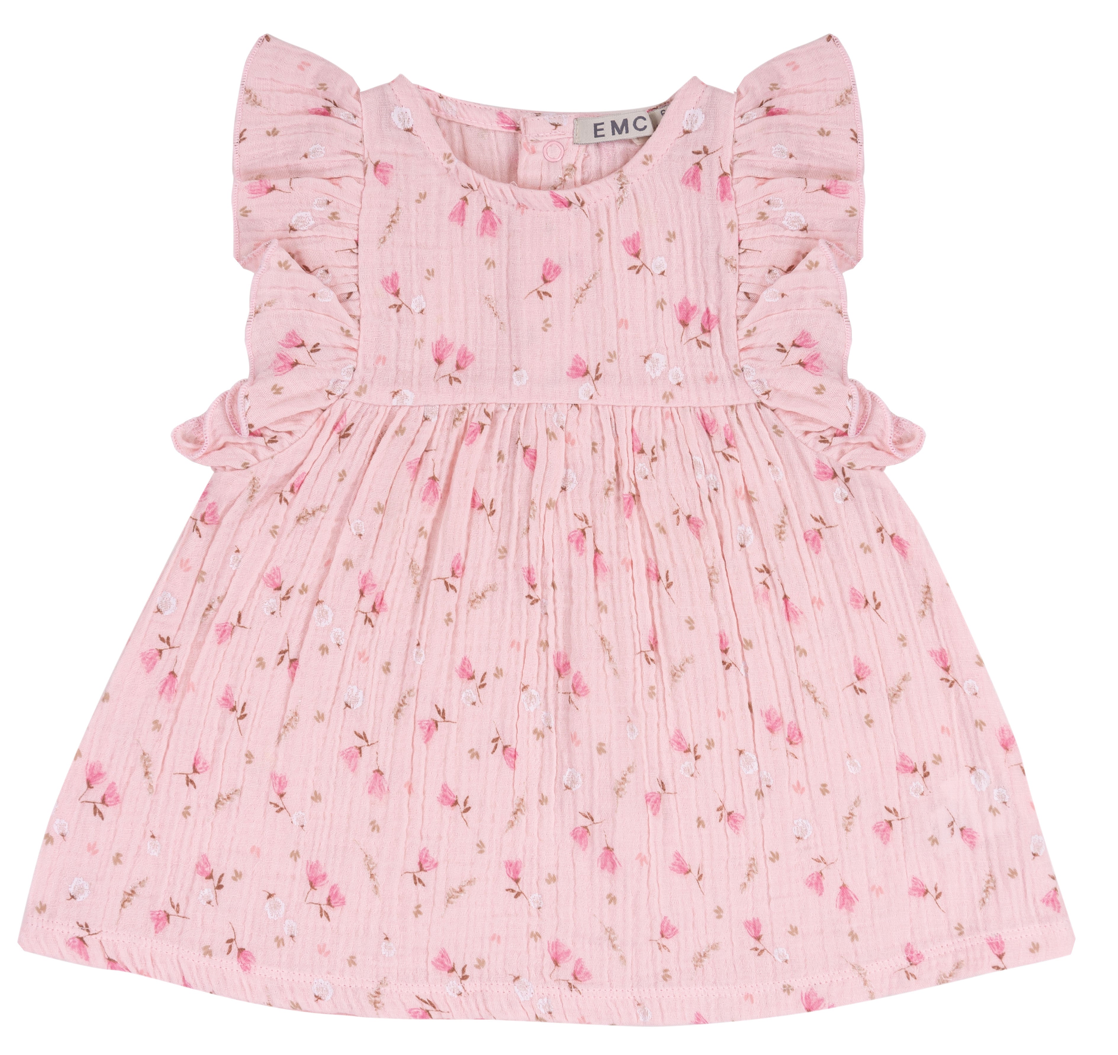 Abito Bimba in Cotone Rosa con Spalline a Volant e Fiori