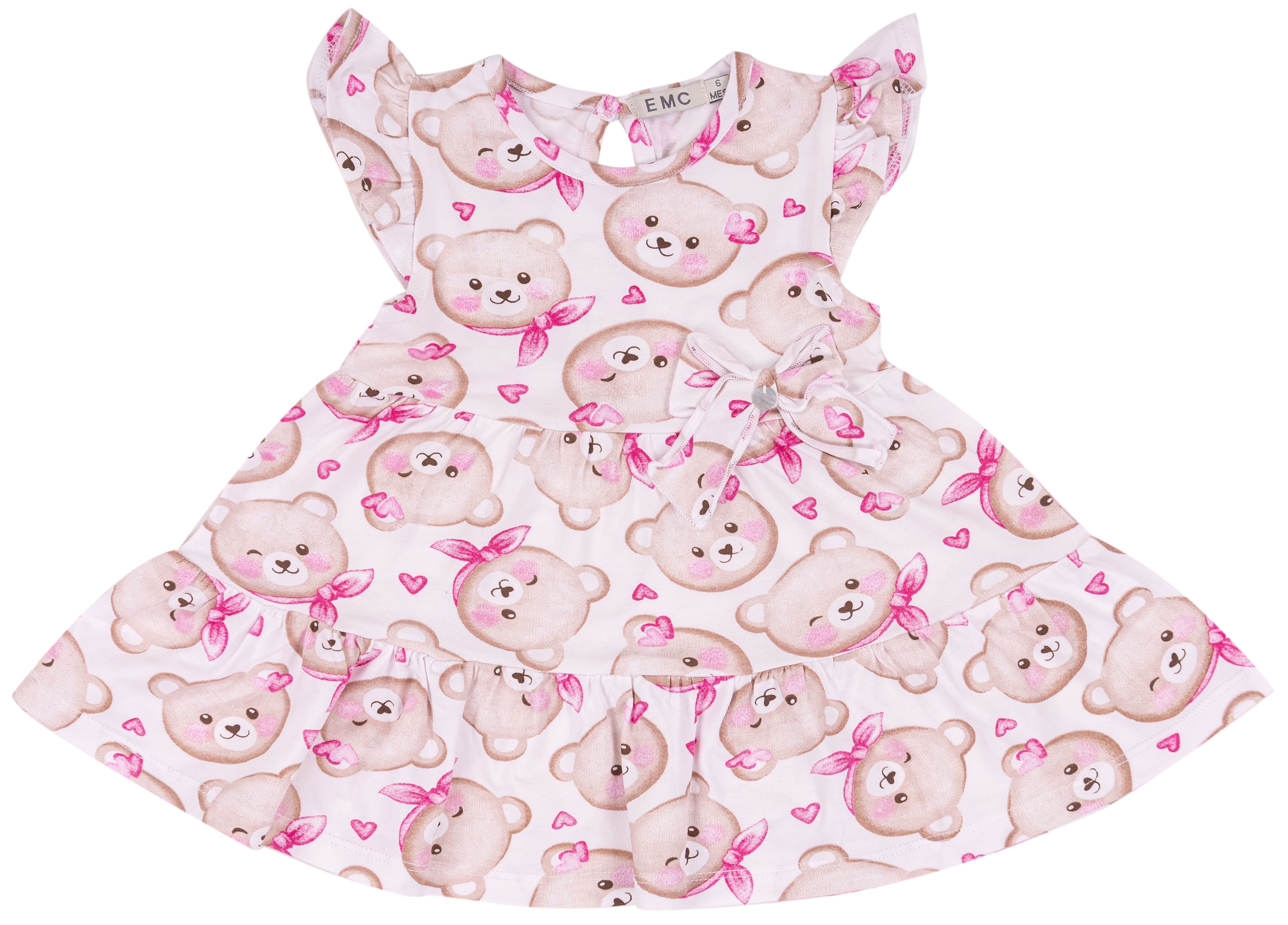 Abito Bambina in Cotone Elasticizzato con Volant e Stampa Orsetti