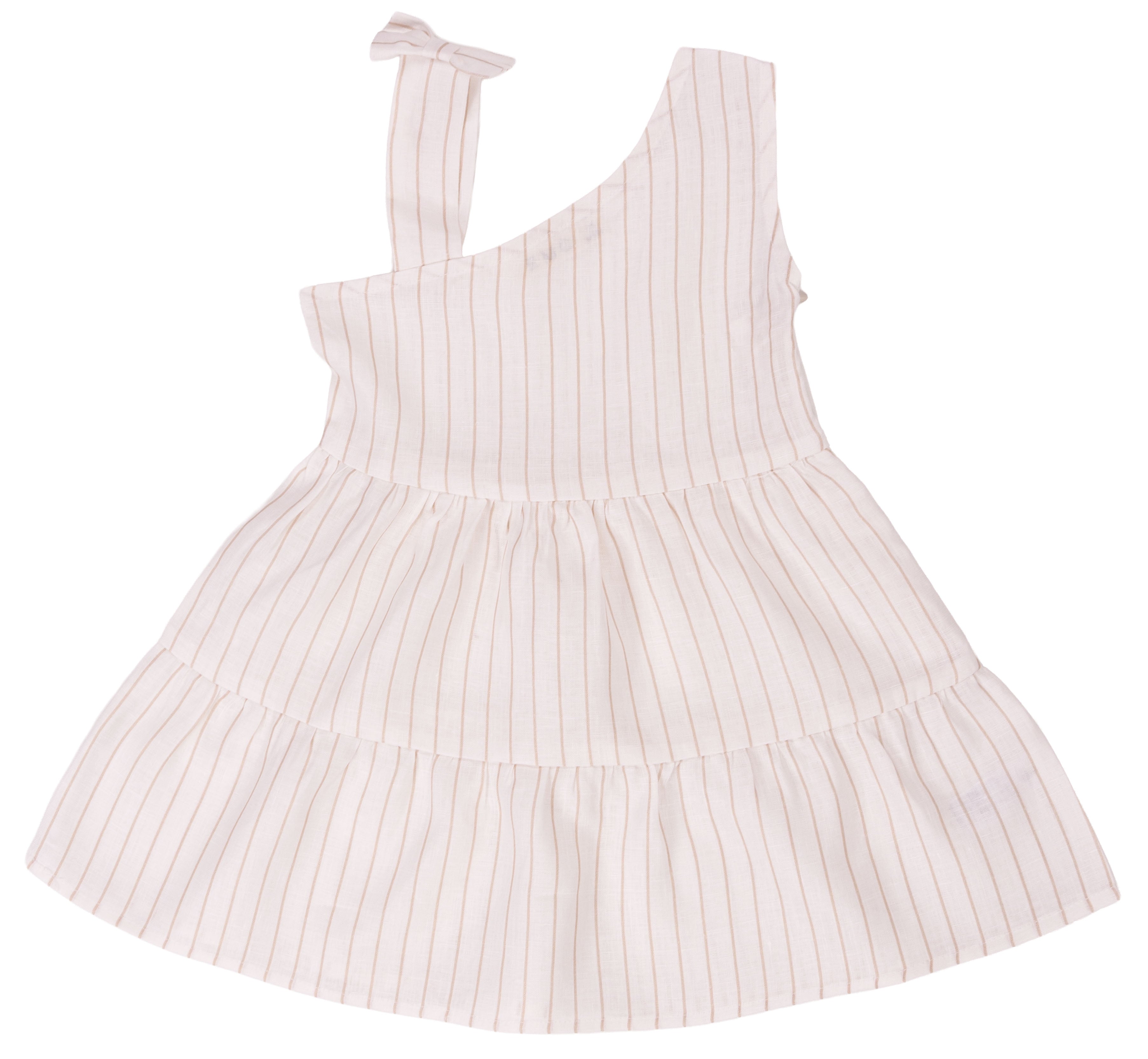 Abito Bambina in Puro Lino a Righe con Spallina a Fiocco