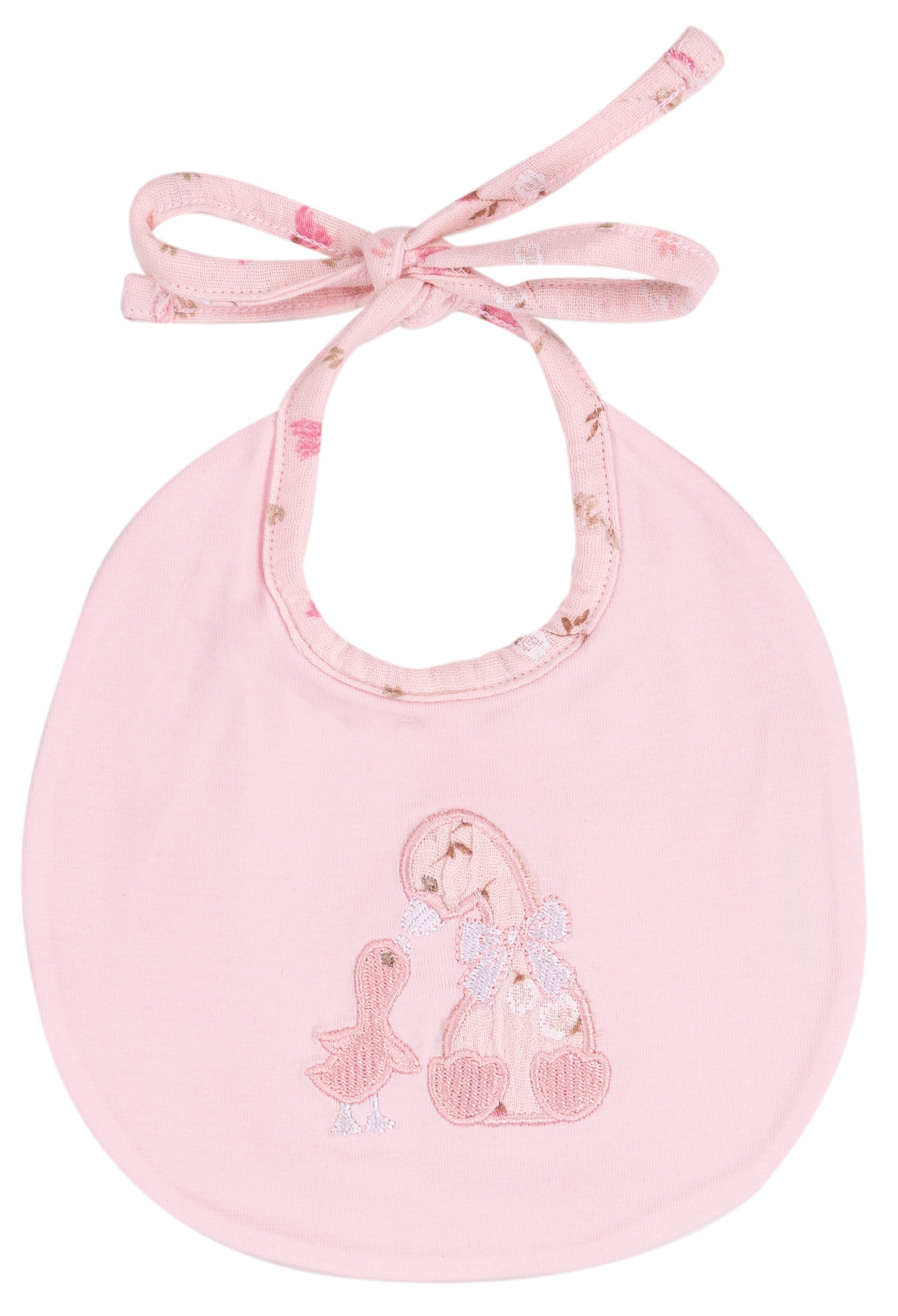 Bavaglino Bambina in Cotone Elasticizzato con Laccetti e Ricamo