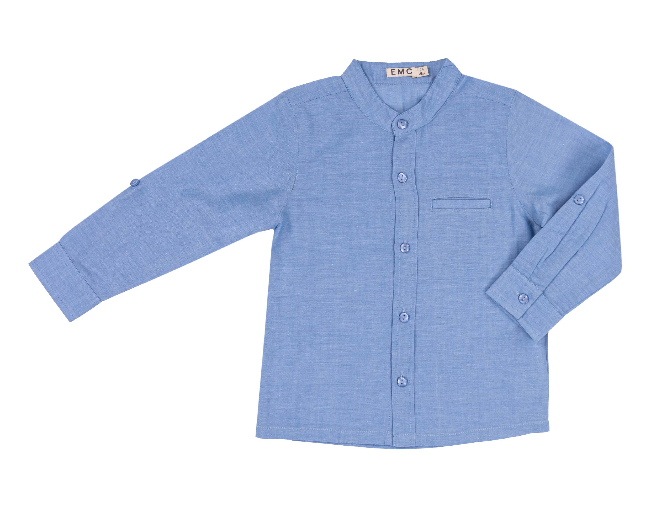 Camicia Bimbo in Lino e Cotone con Maniche Regolabili