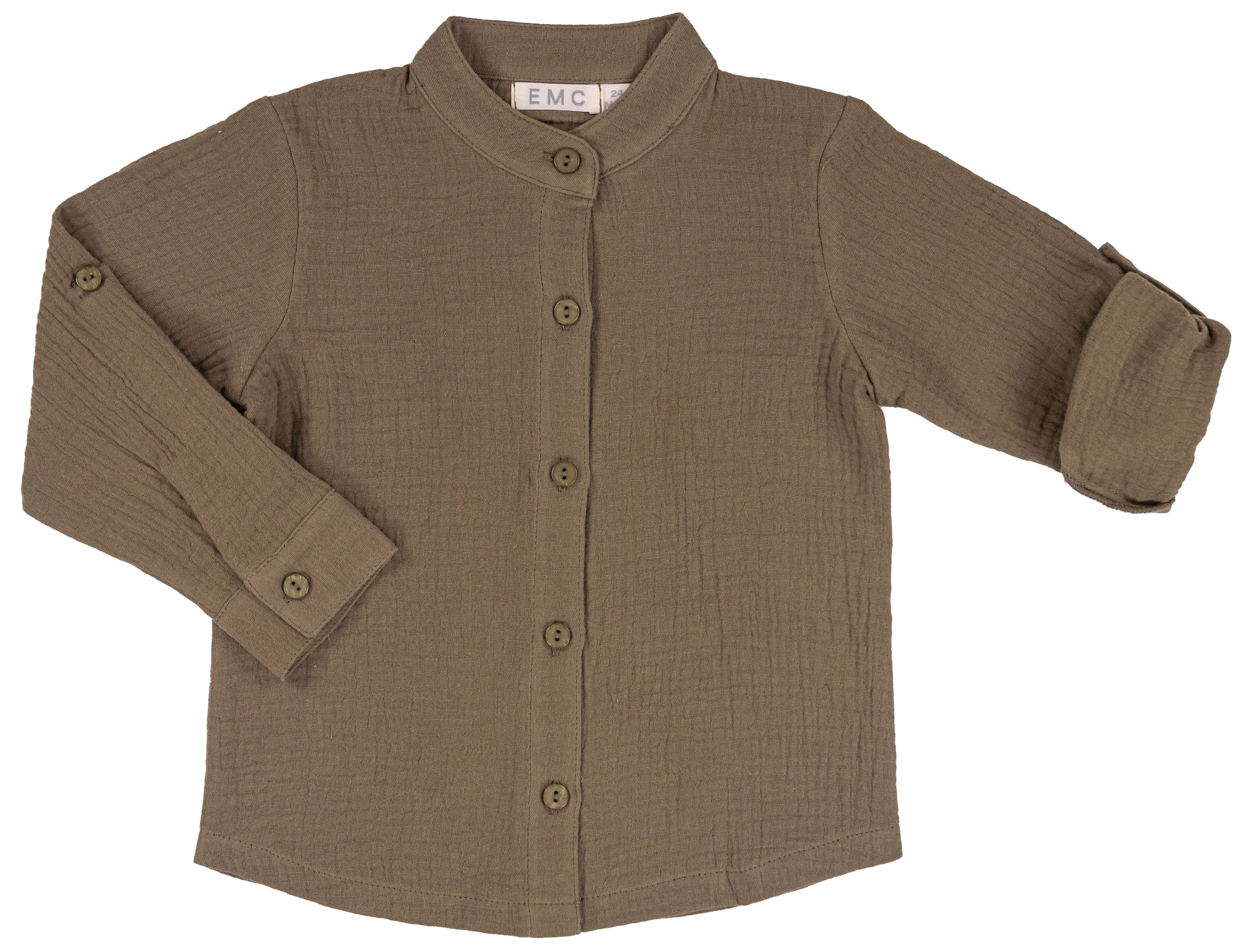 Camicia Bambino 100% Cotone a Righe con Colletto Coreano