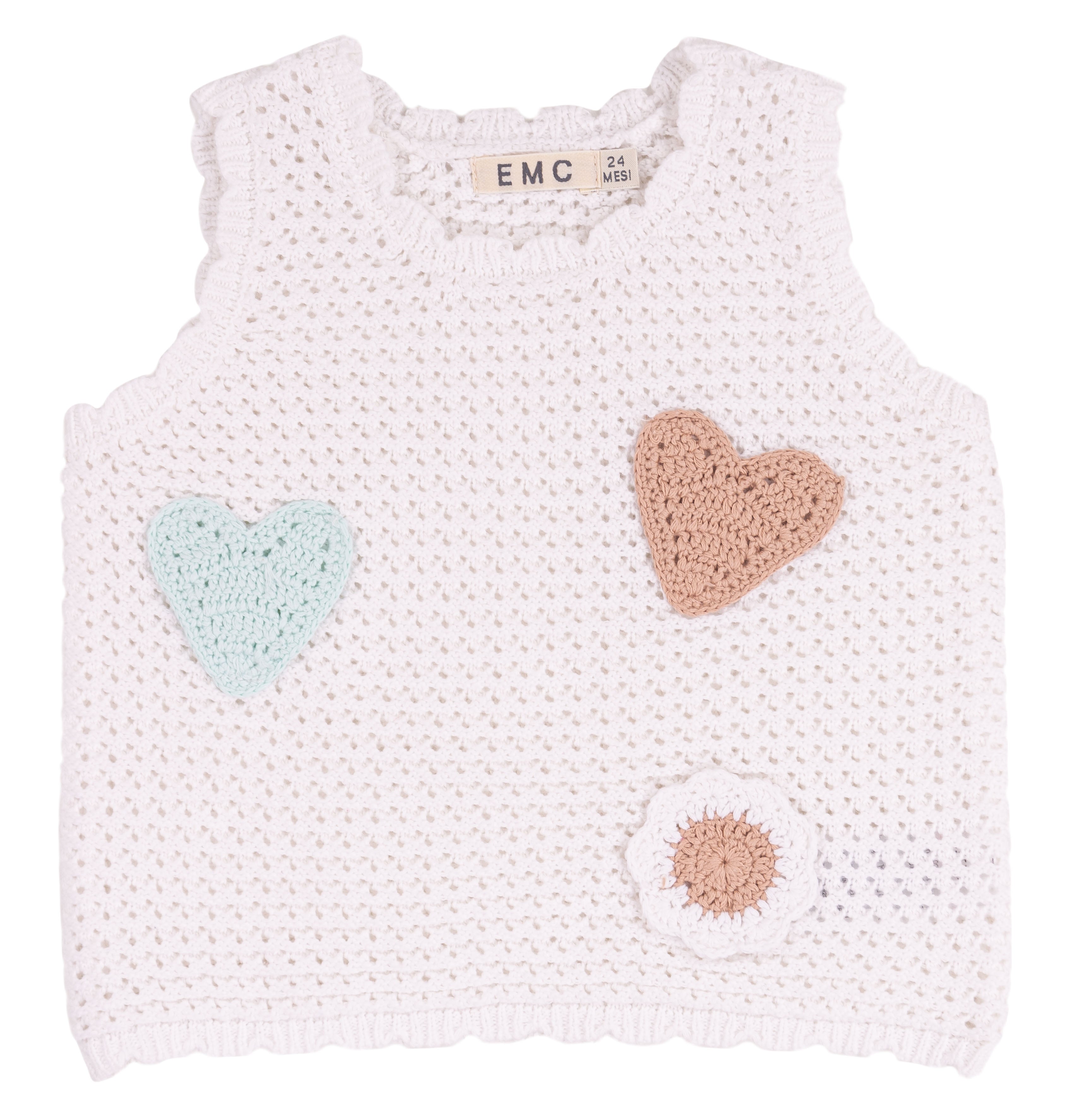 Canotta Bimba in Cotone Bianco con Stampa Cuoricini