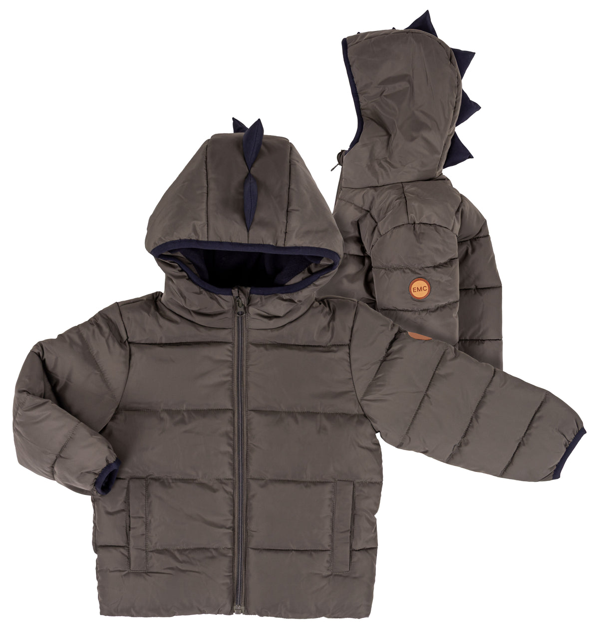 Giubbino Bimbo EMC Grigio con Cappuccio e Creste Dinosauro