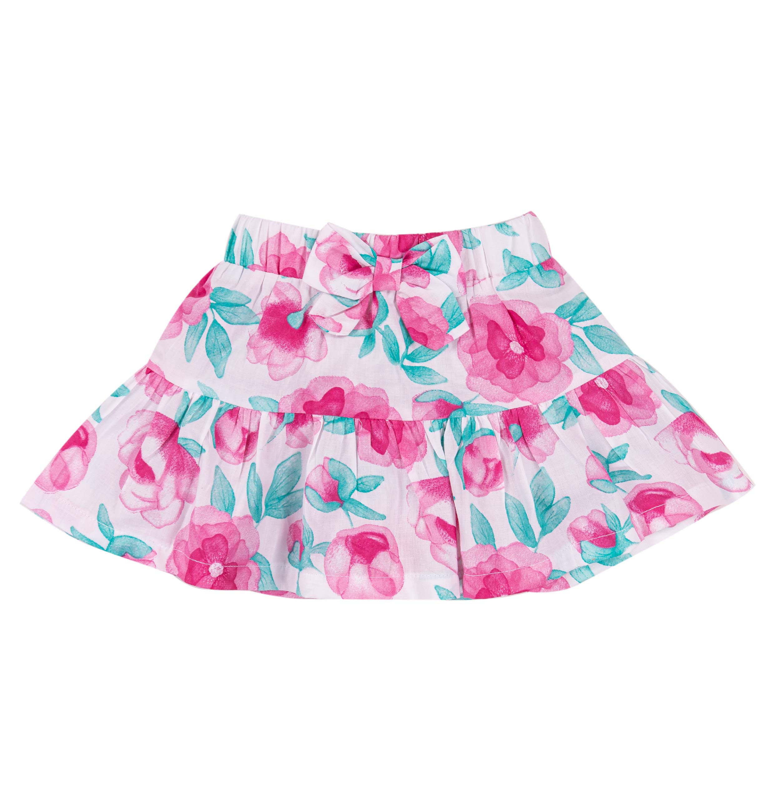 Gonna Bimba in Cotone con Stampa Bouquet Fucsia e Balza