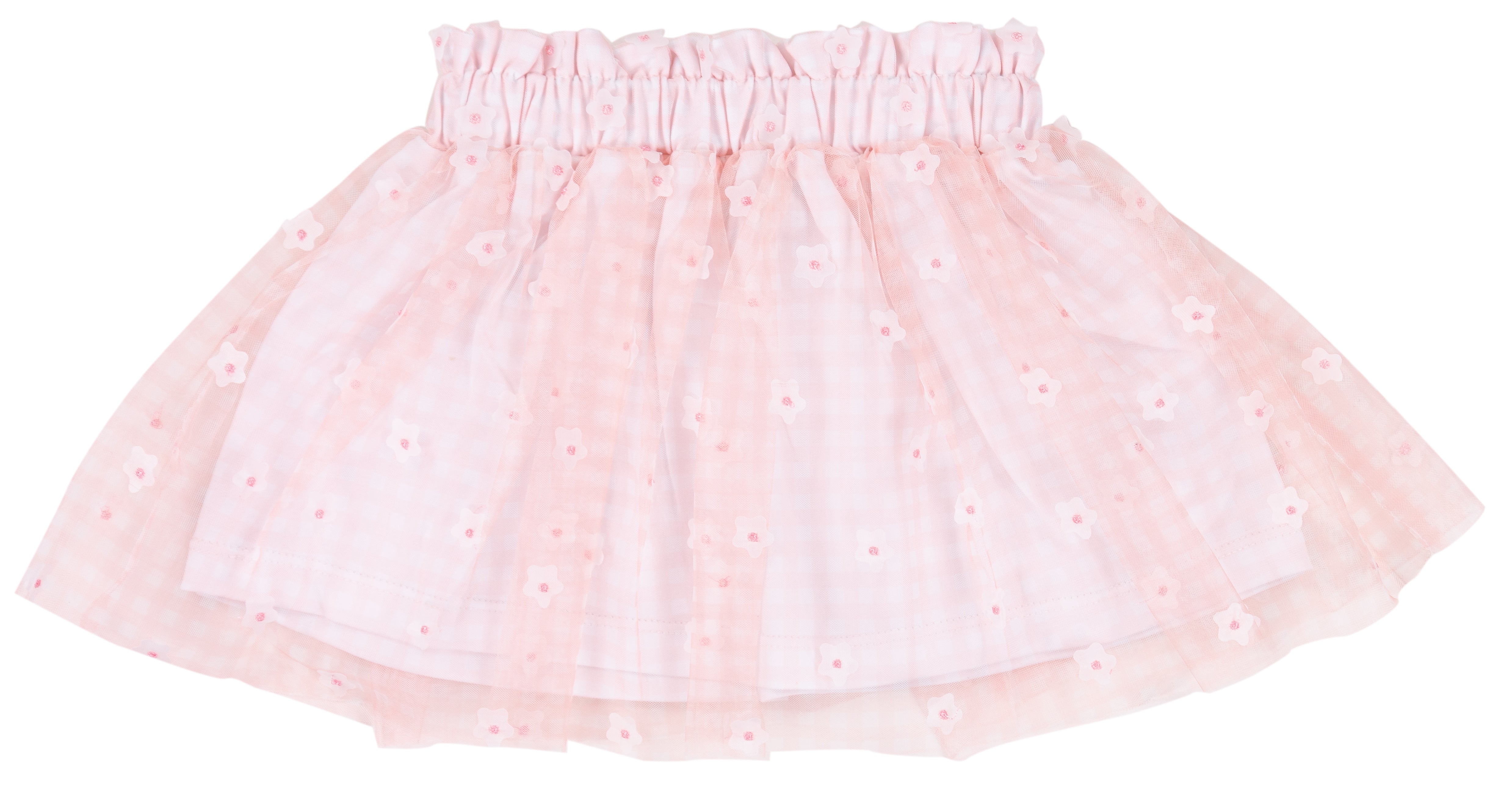 Gonna Bimba in Tulle con Micro-Fiori e Vita Elasticizzata