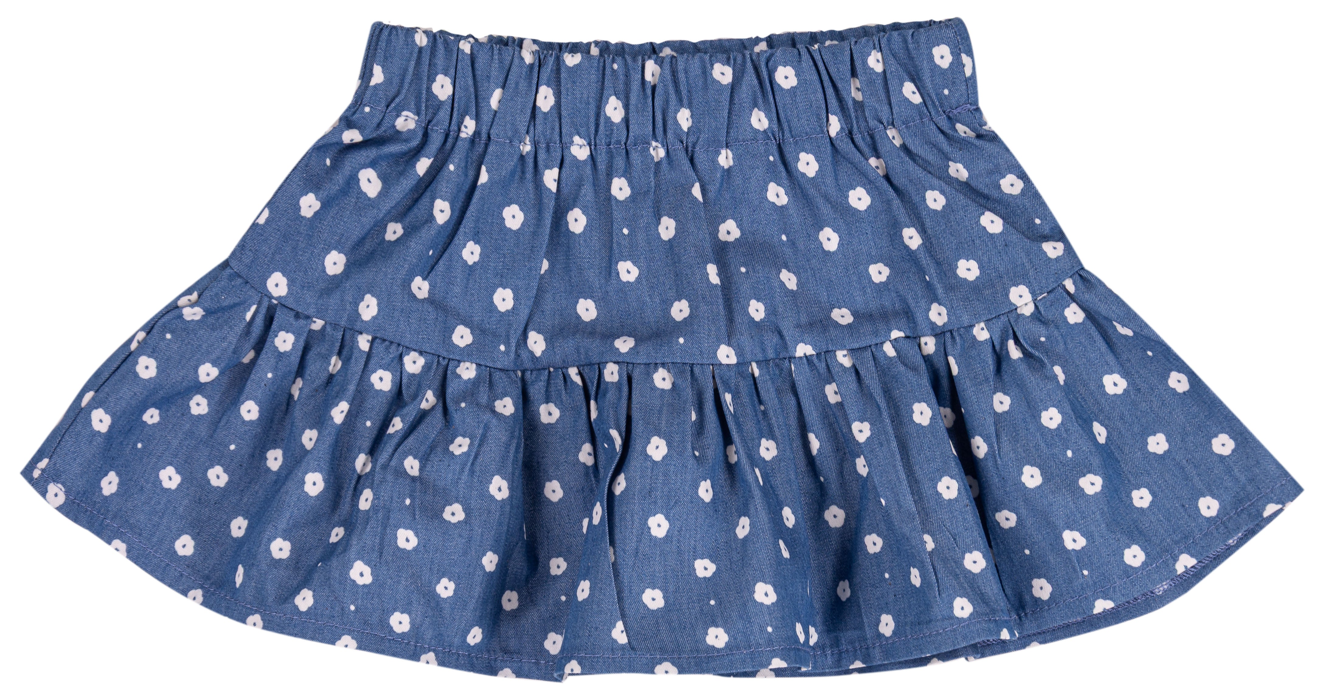 Gonna Bambina a Balze 100% Cotone Blu Navy con Piccoli Fiori Bianchi