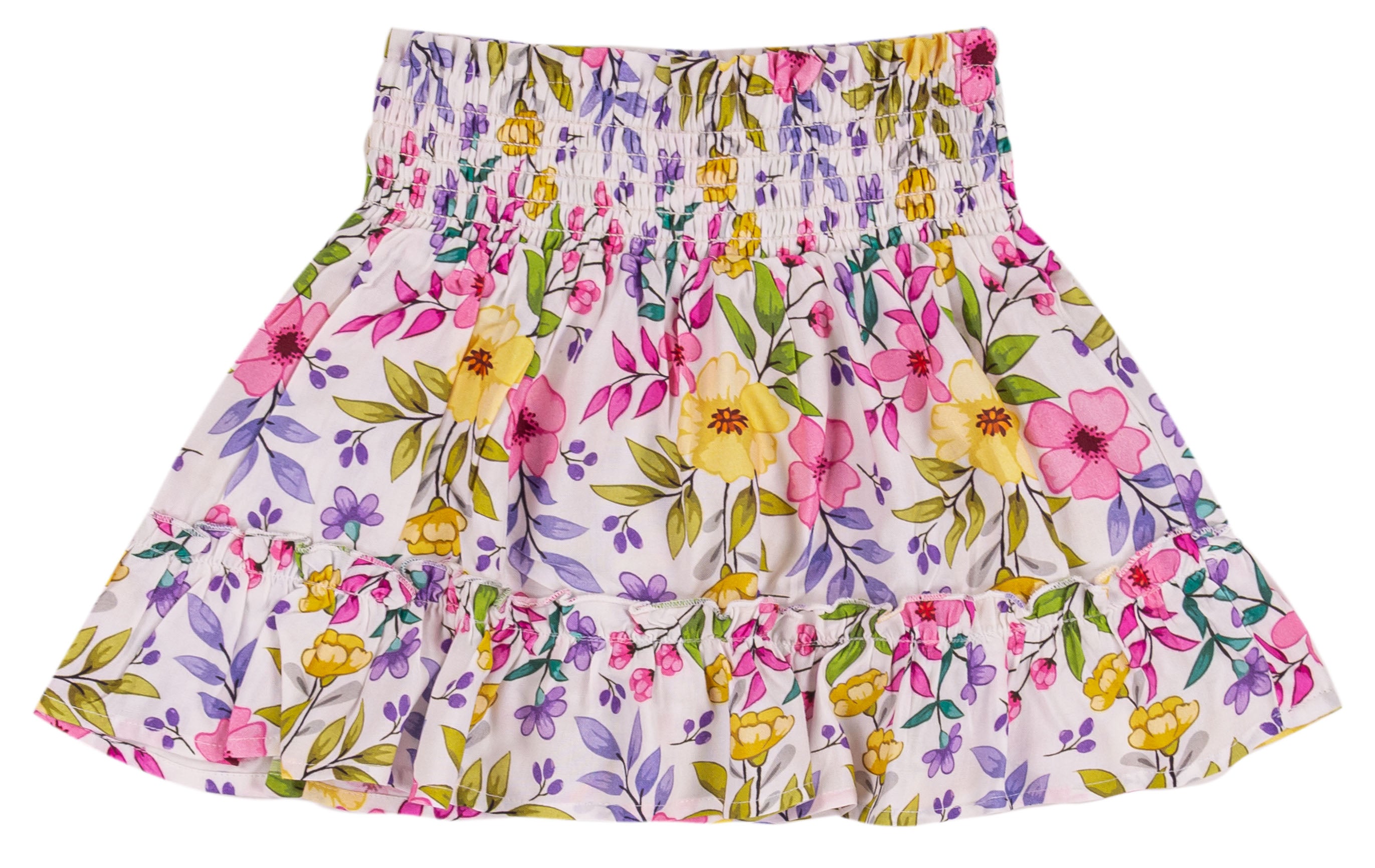 Gonna Bimba in Viscosa a Fiori con Elastico in Vita