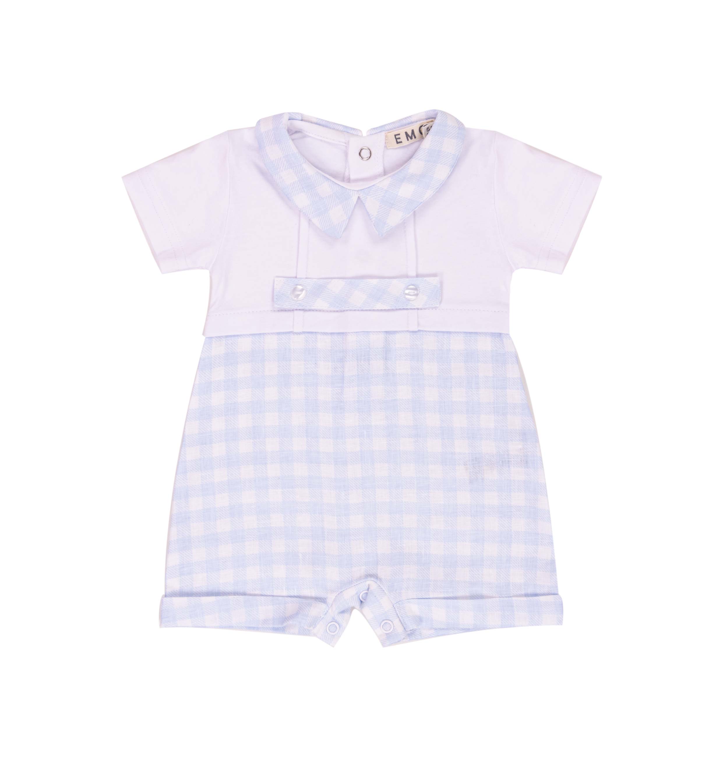 Pagliaccetto Neonato in Cotone Stretch con Dettagli a Quadretti Vichy
