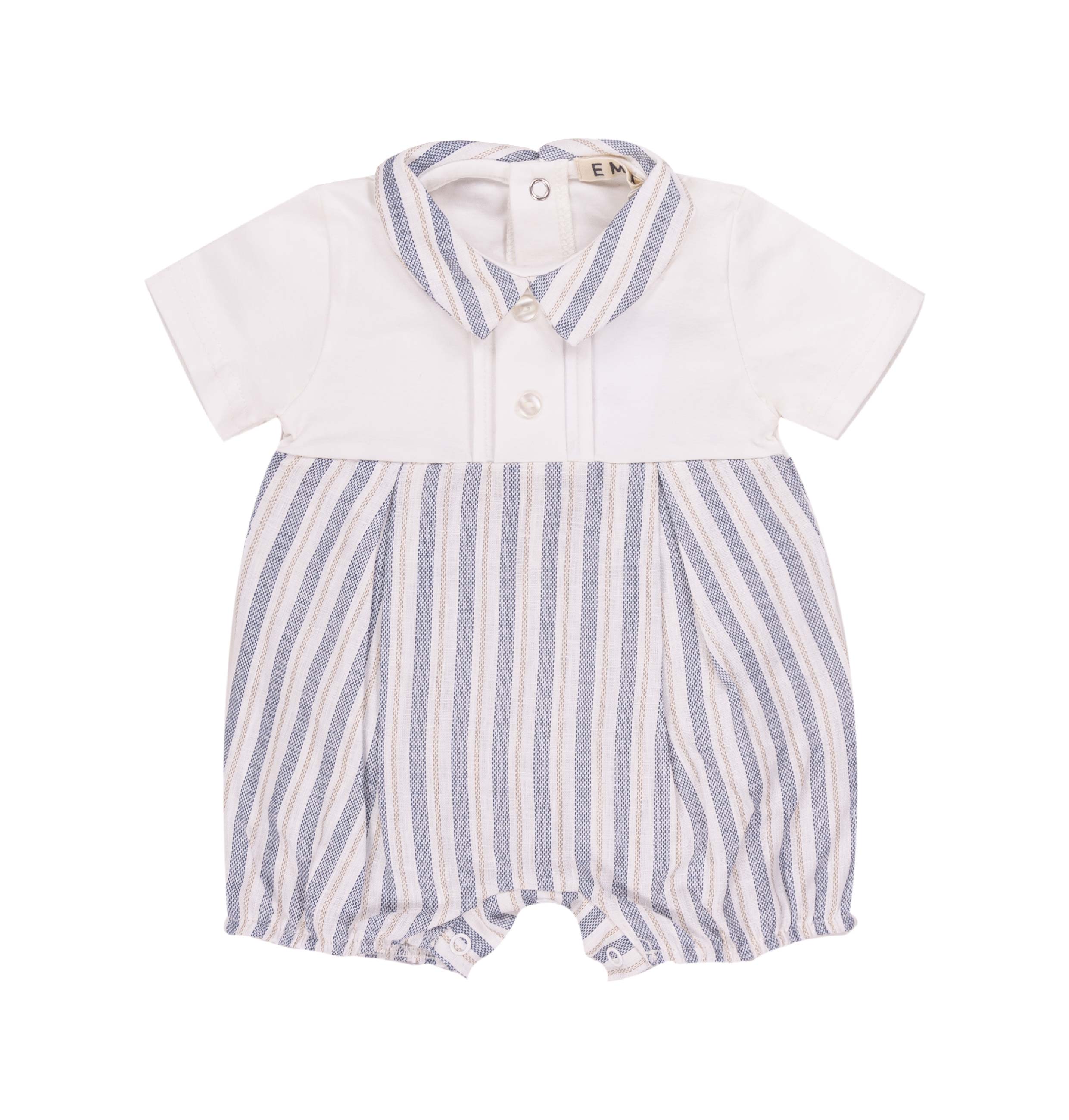 Pagliaccetto Neonato in Cotone Stretch con Righe Verticali e Colletto