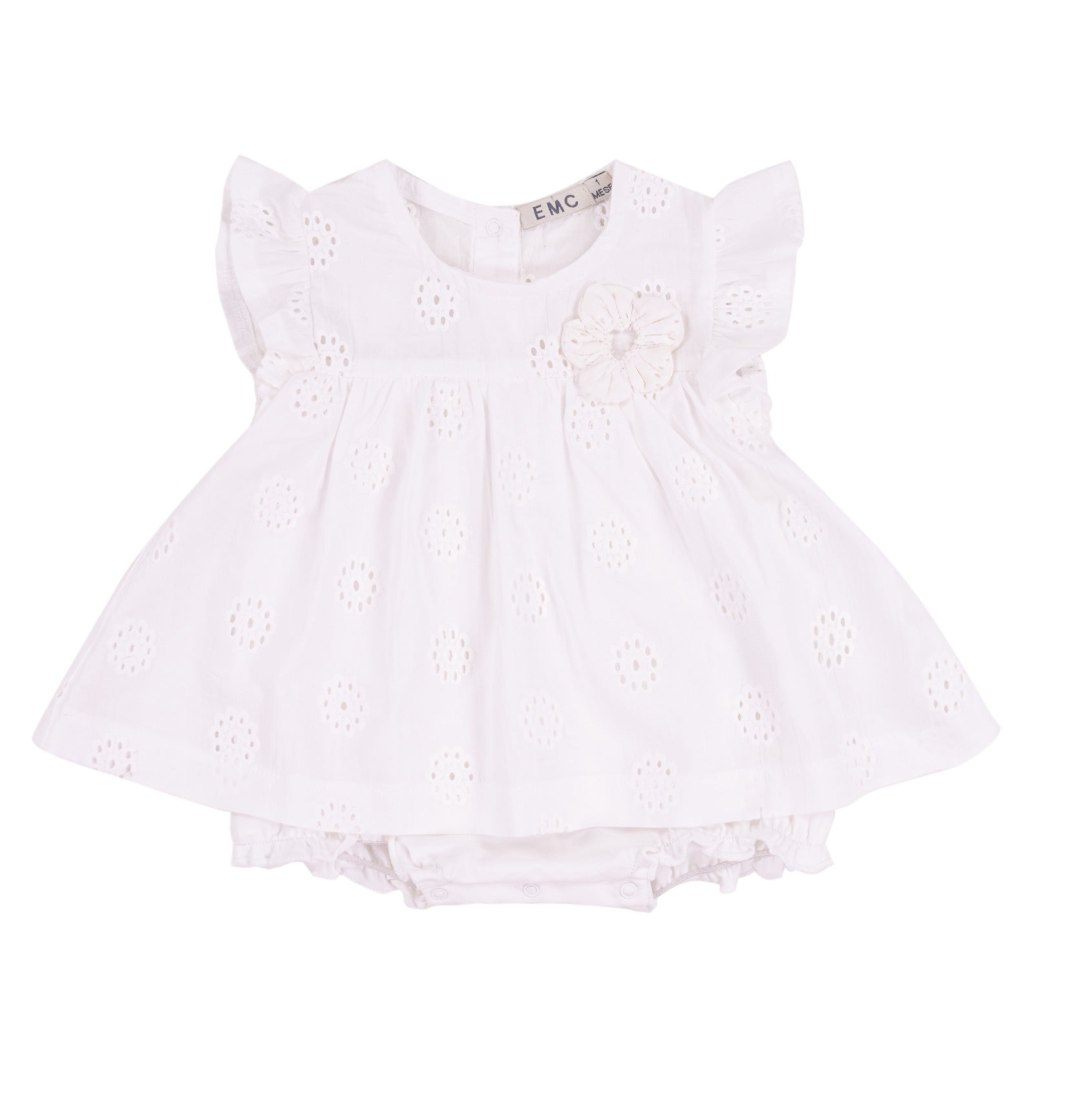 Pagliaccetto Bimba in Cotone Sangallo con Volant e Fiore