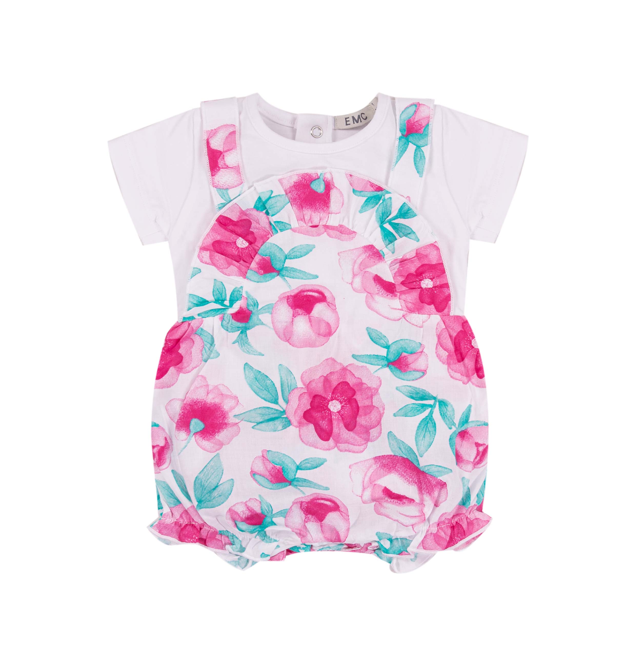 Pagliaccetto Bimba in Puro Cotone con Effetto Salopette e Maxi Fiori