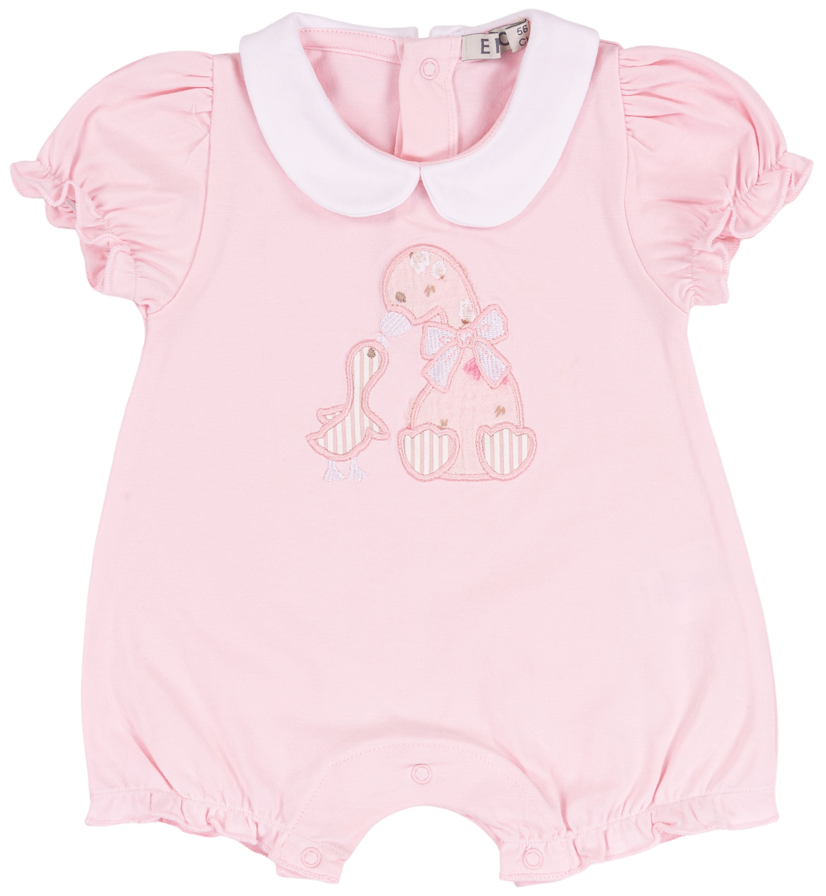 Pagliaccetto Bimba in Cotone Rosa con Colletto e Ricamo