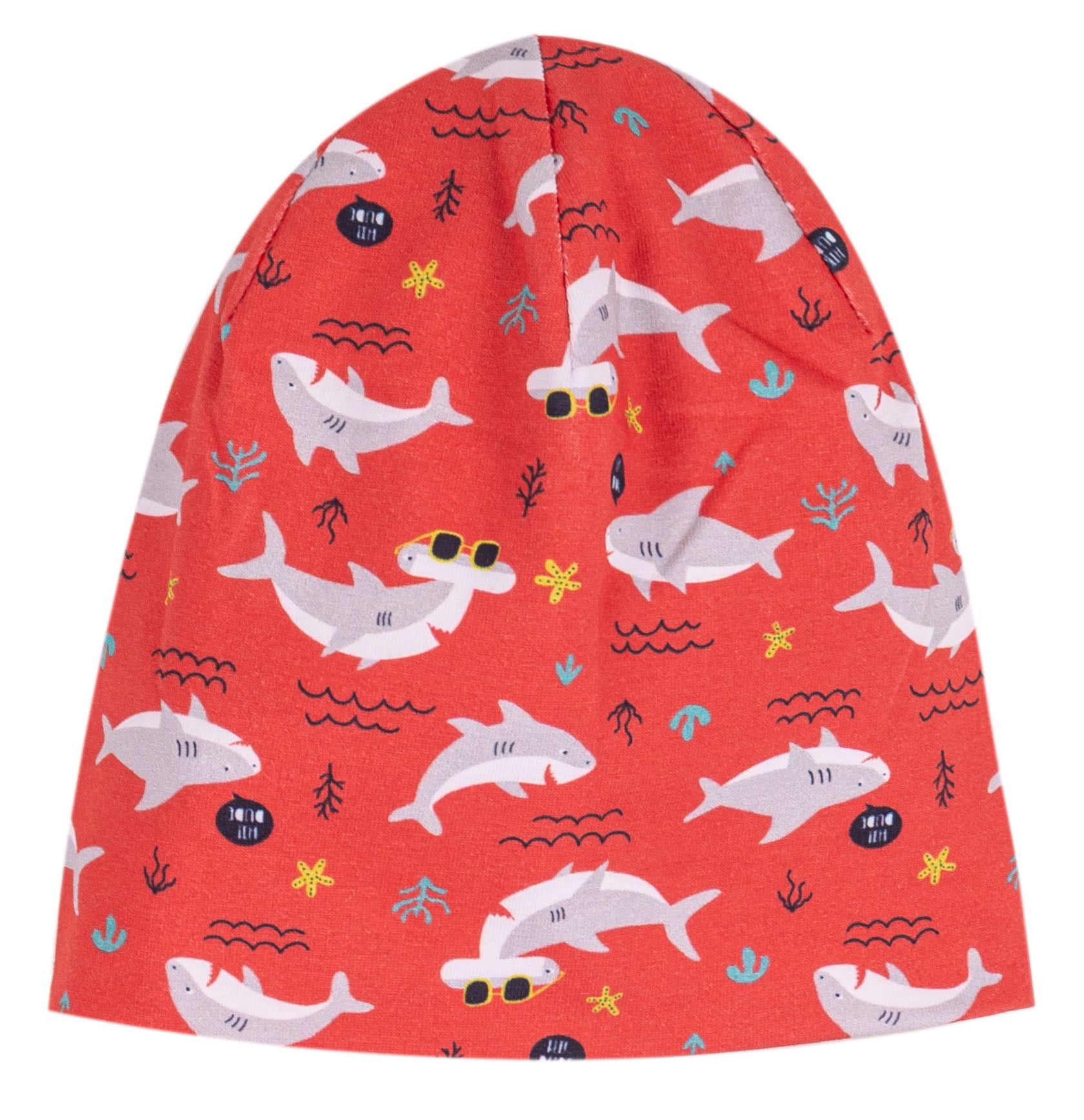 Cappellino Beanie Bambino in Cotone Rosso con Squali