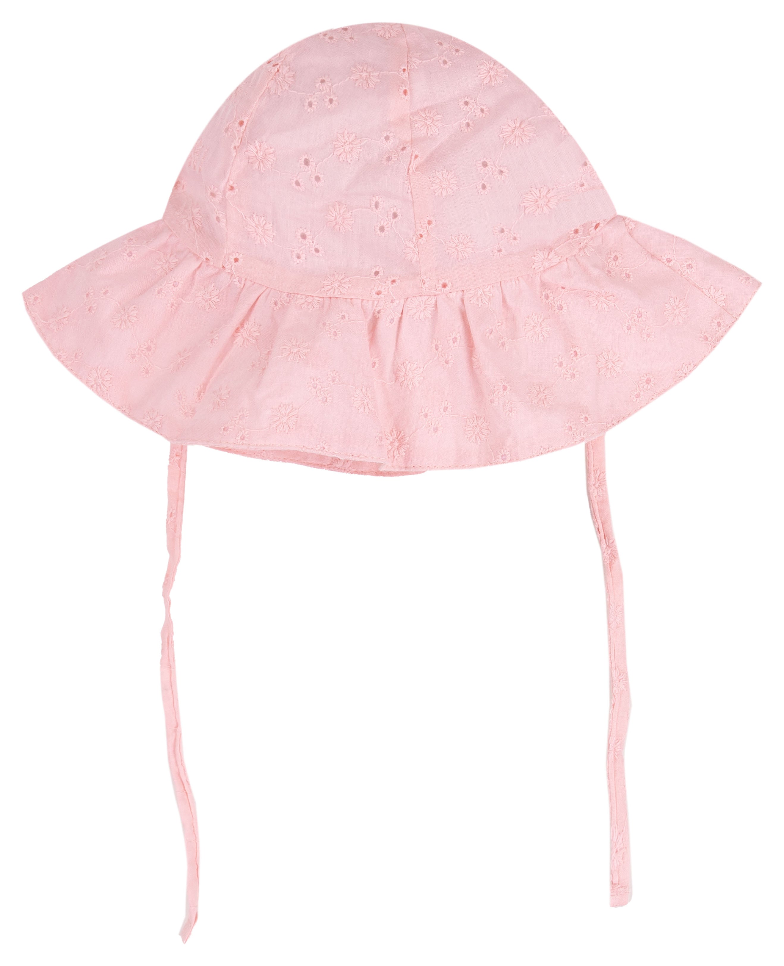 Cappello Pescatore Bimba in Cotone Sangallo Rosa con Laccetti
