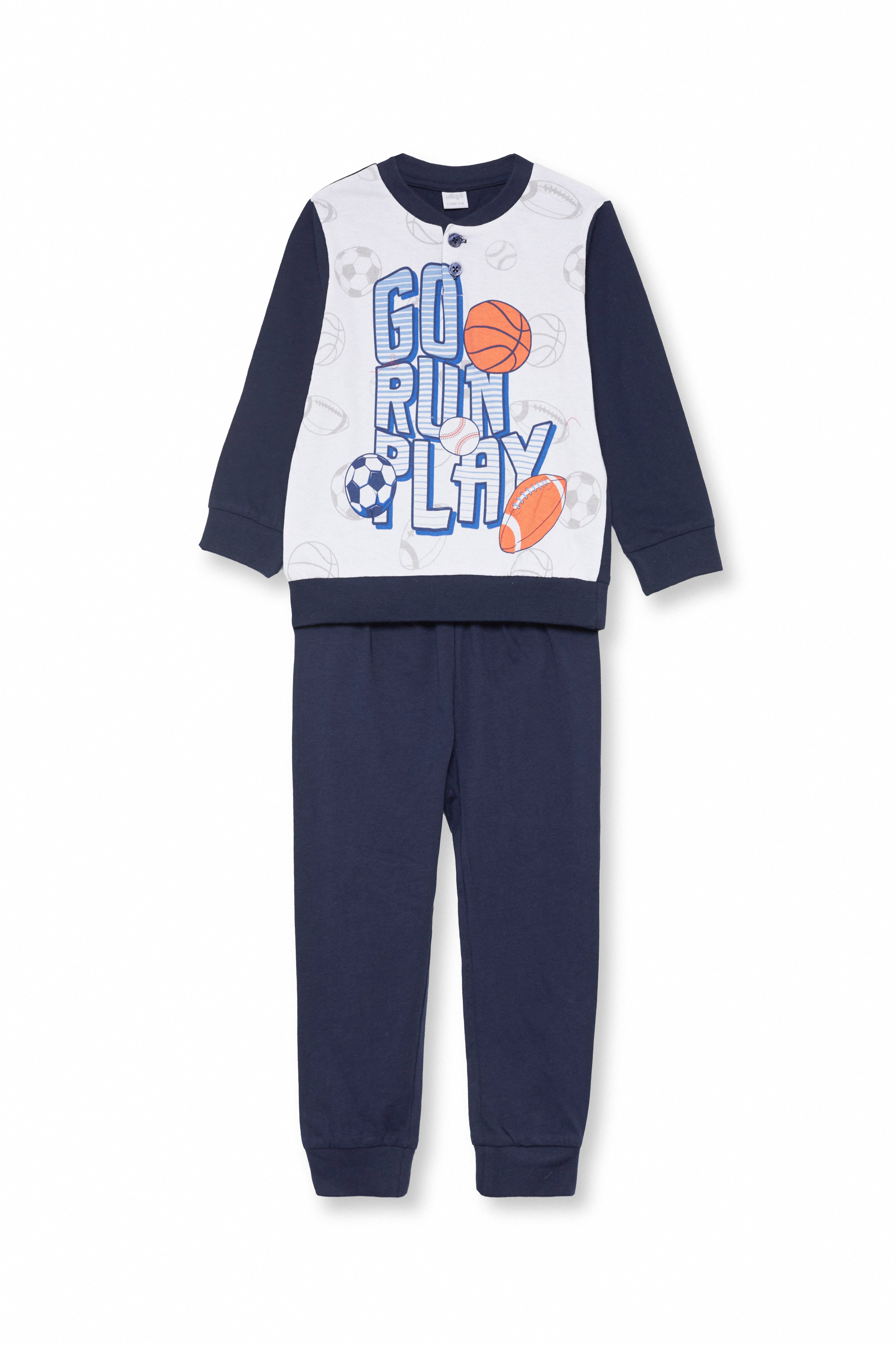 Pigiama Lungo Bambino in Cotone con Grafica "Sport"