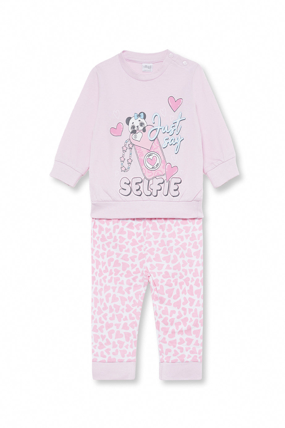 Pigiama Lungo Bambina in Puro Cotone con Grafica "Selfie"