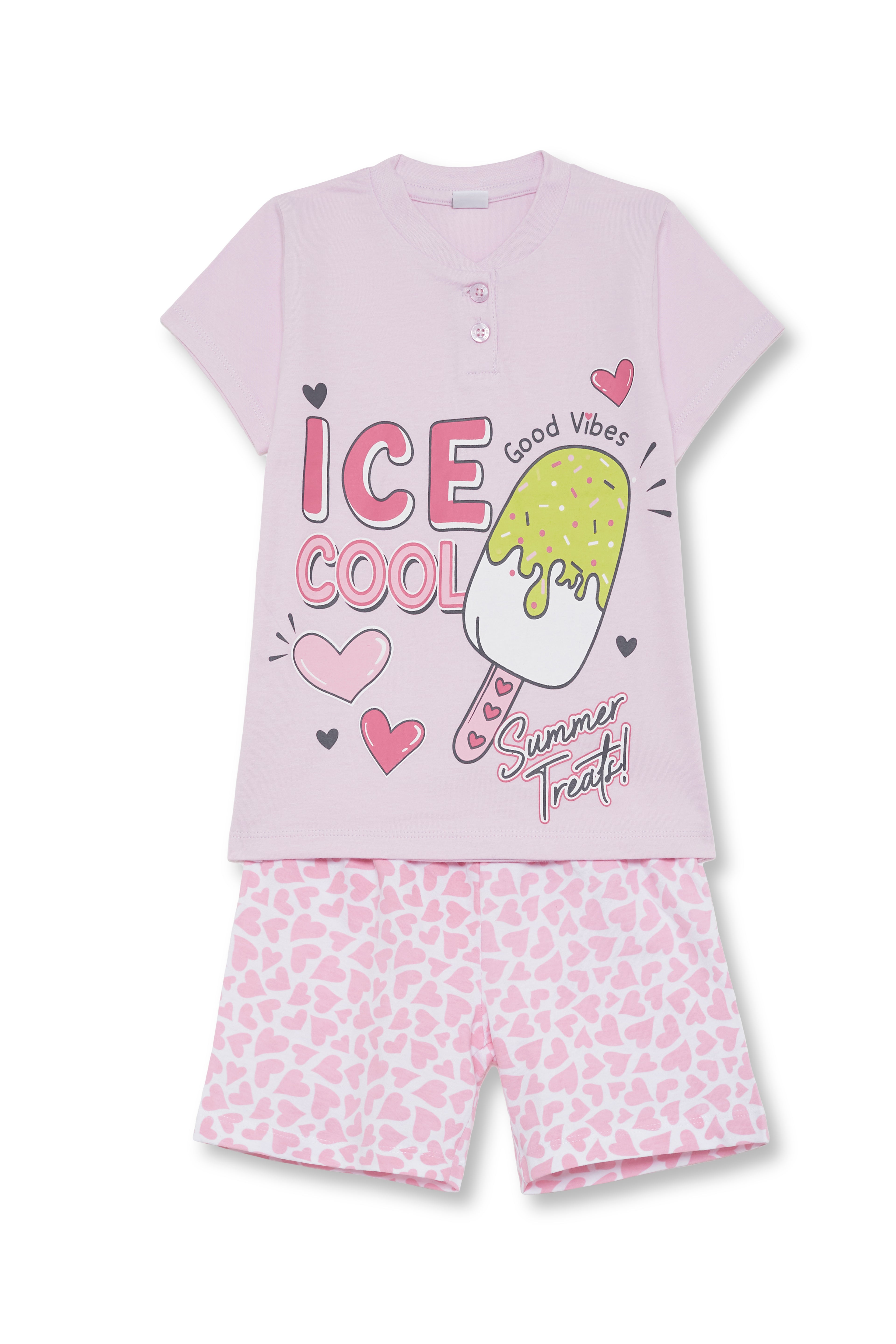 Pigiama Corto Bambina in Puro Cotone con Grafica