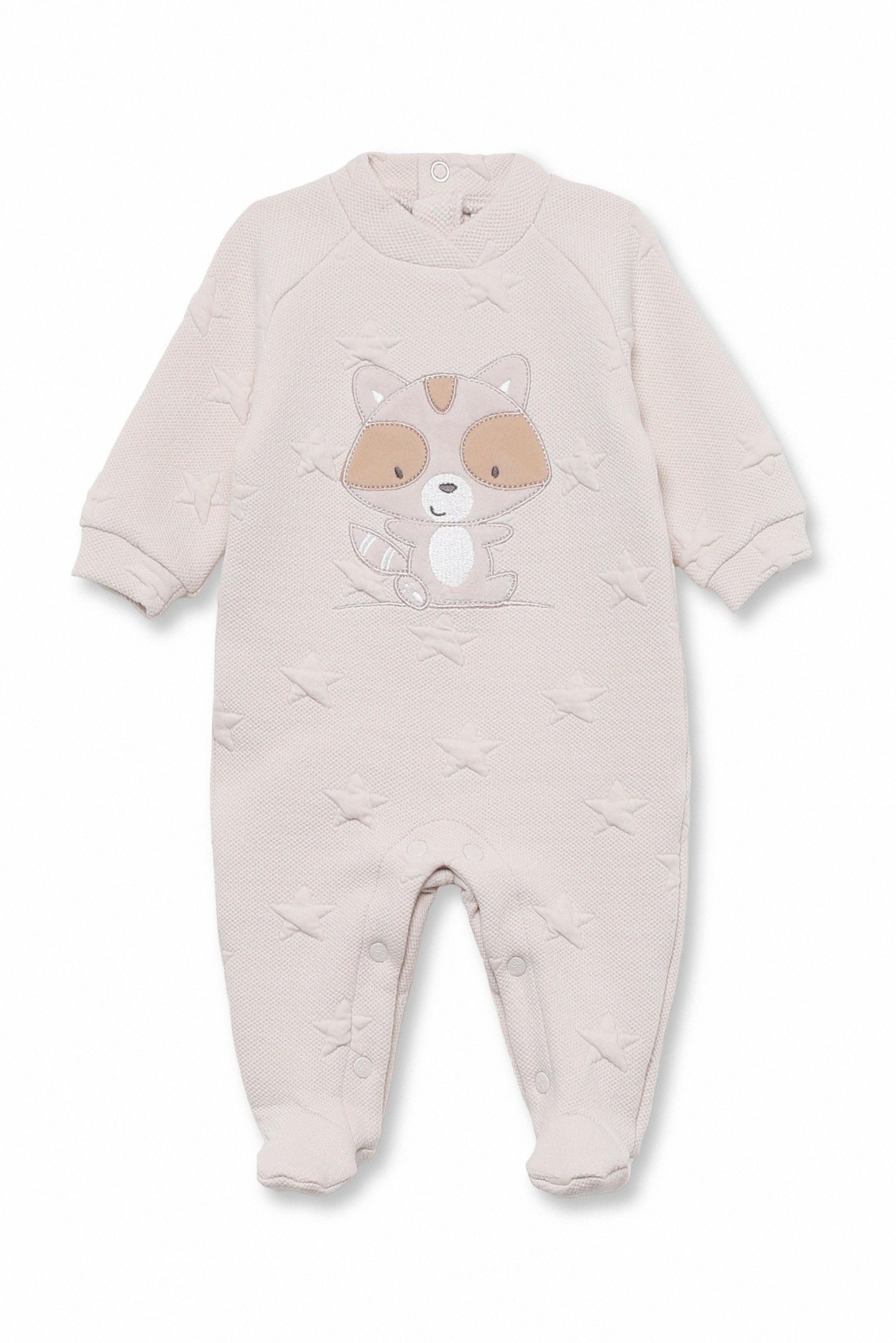 Tutina Neonato Unisex con Piedini in Ciniglia Effetto Stelle e Procione