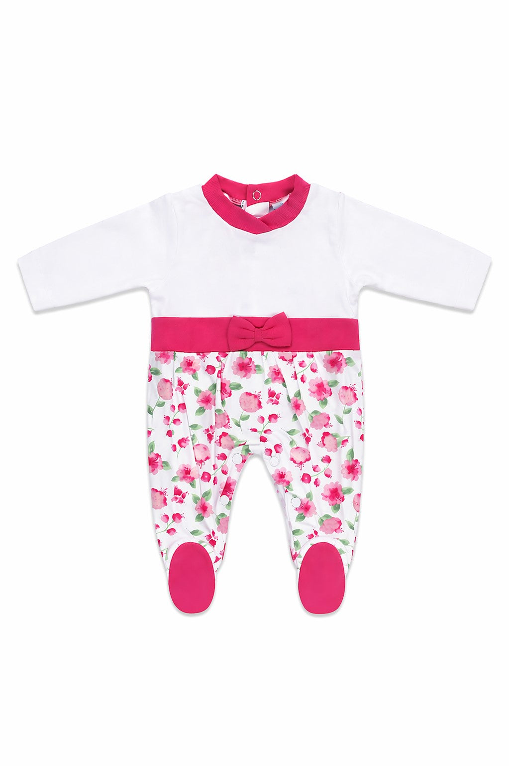 Tutina Corta Neonata in Jersey di Cotone con Fantasia Floreale