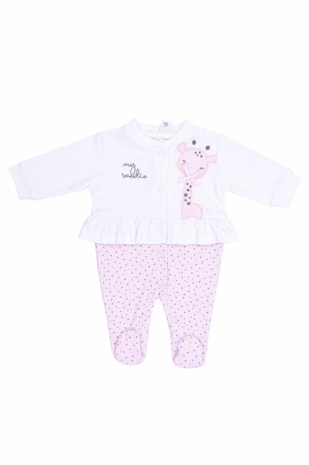 Tutina Lunga Neonata in Jersey con Giraffa e Pois
