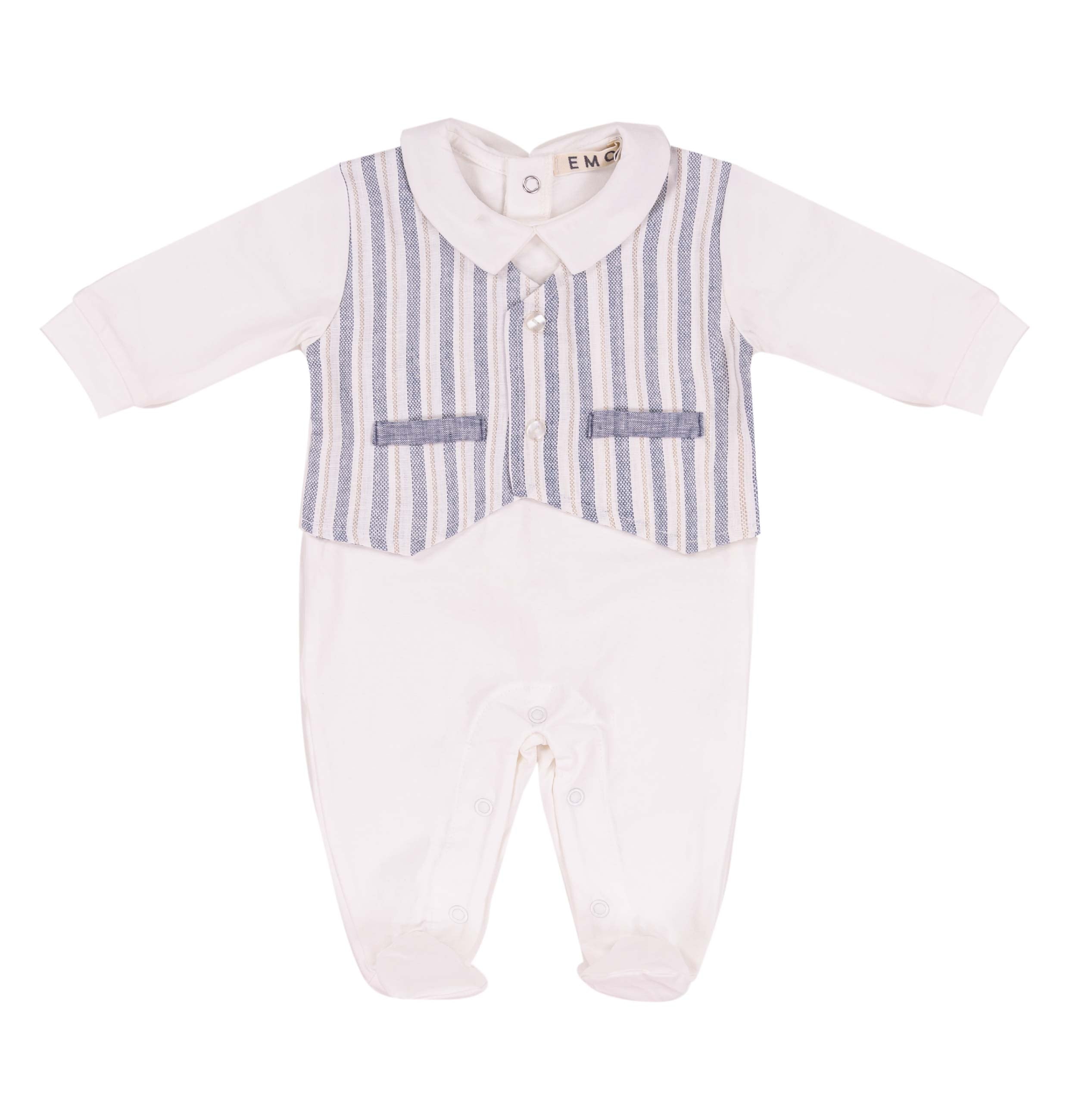 Tutina Neonato Elegante EMC in Lino | Pagliaccetto con Gilet a Righe