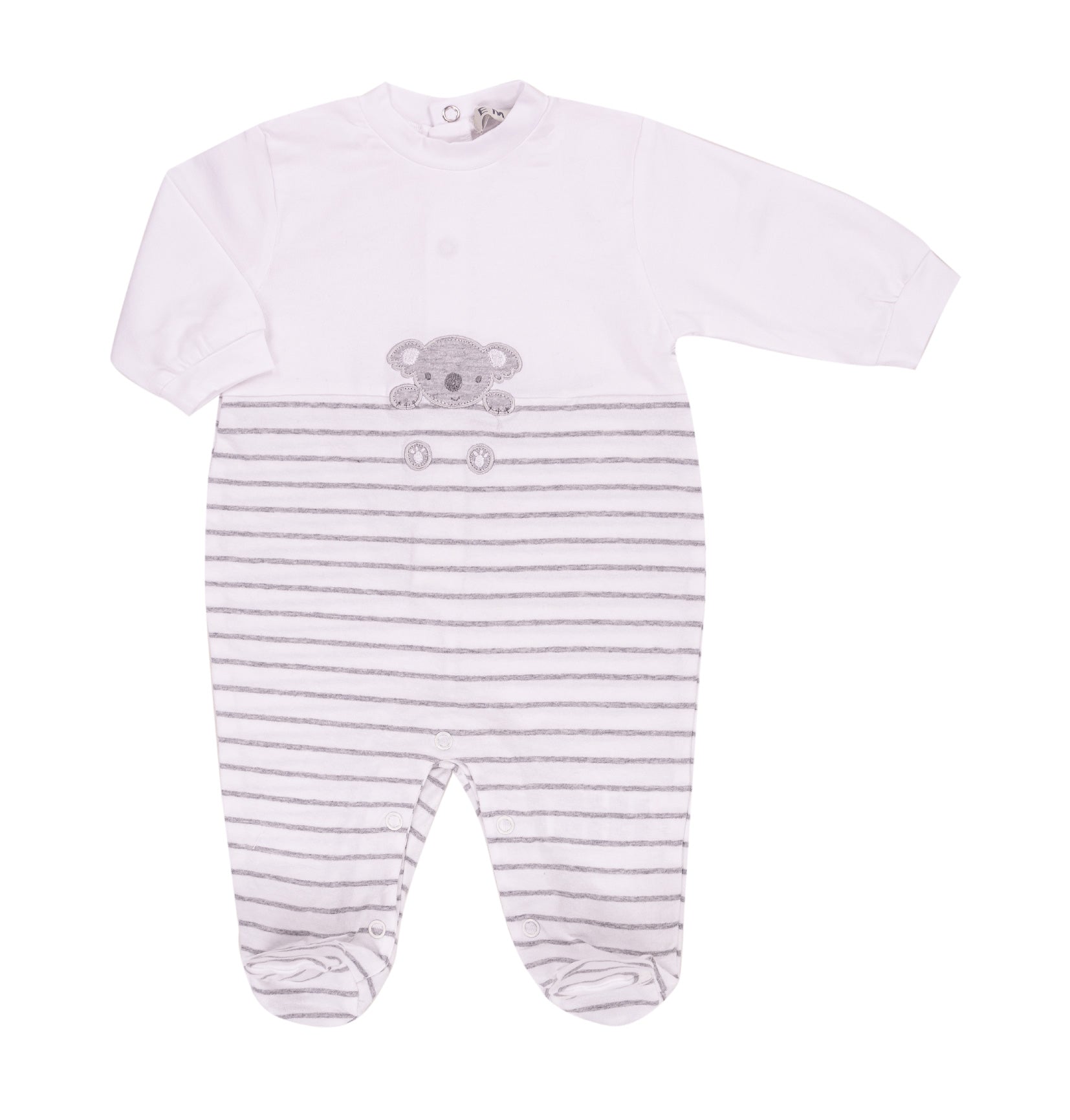 Tutina Neonato EMC in Cotone a Righe | Pagliaccetto Grigio con Koala