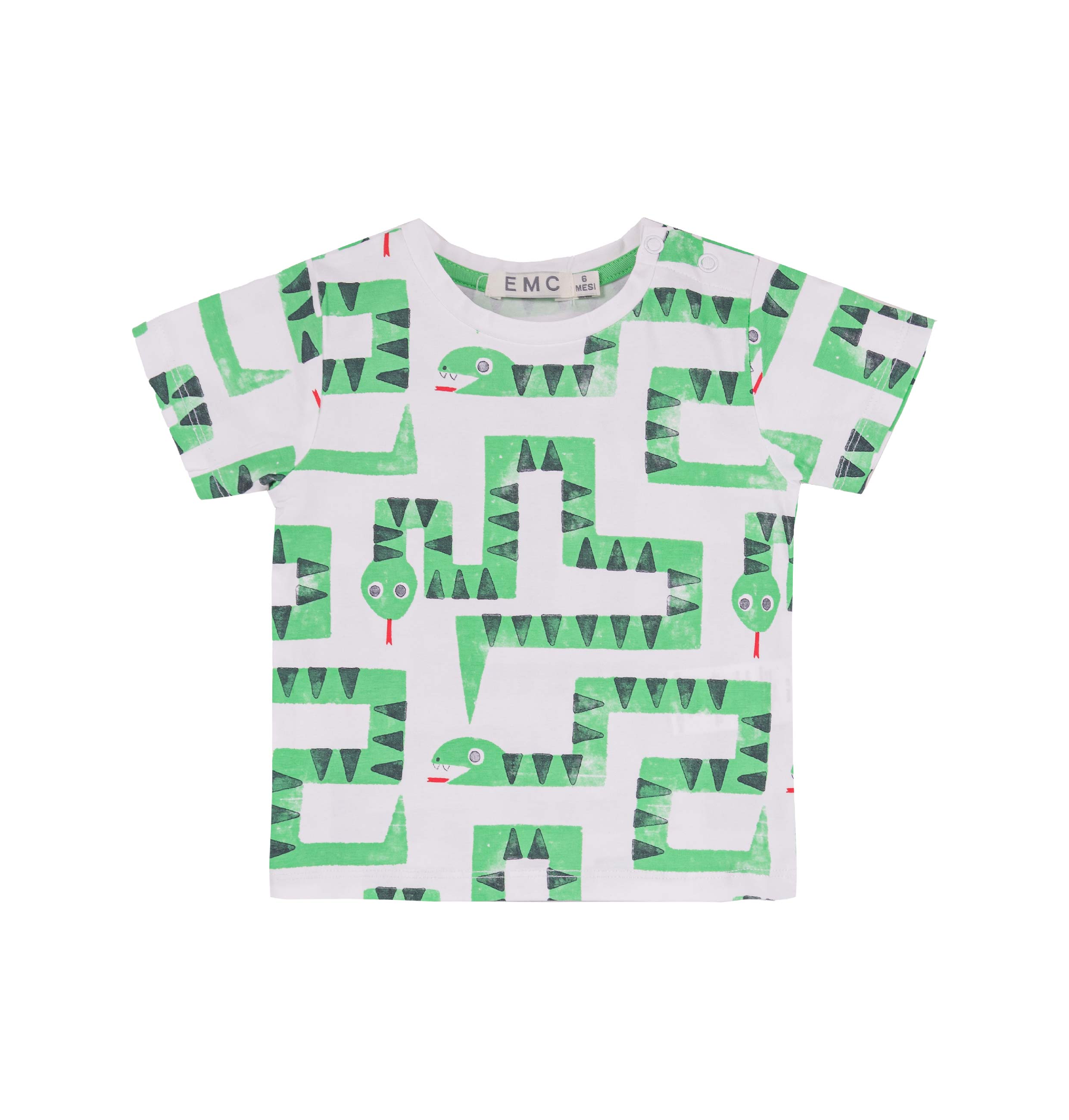 T-shirt Bimbo in Cotone Stretch con Stampa All-over "Snake Game"