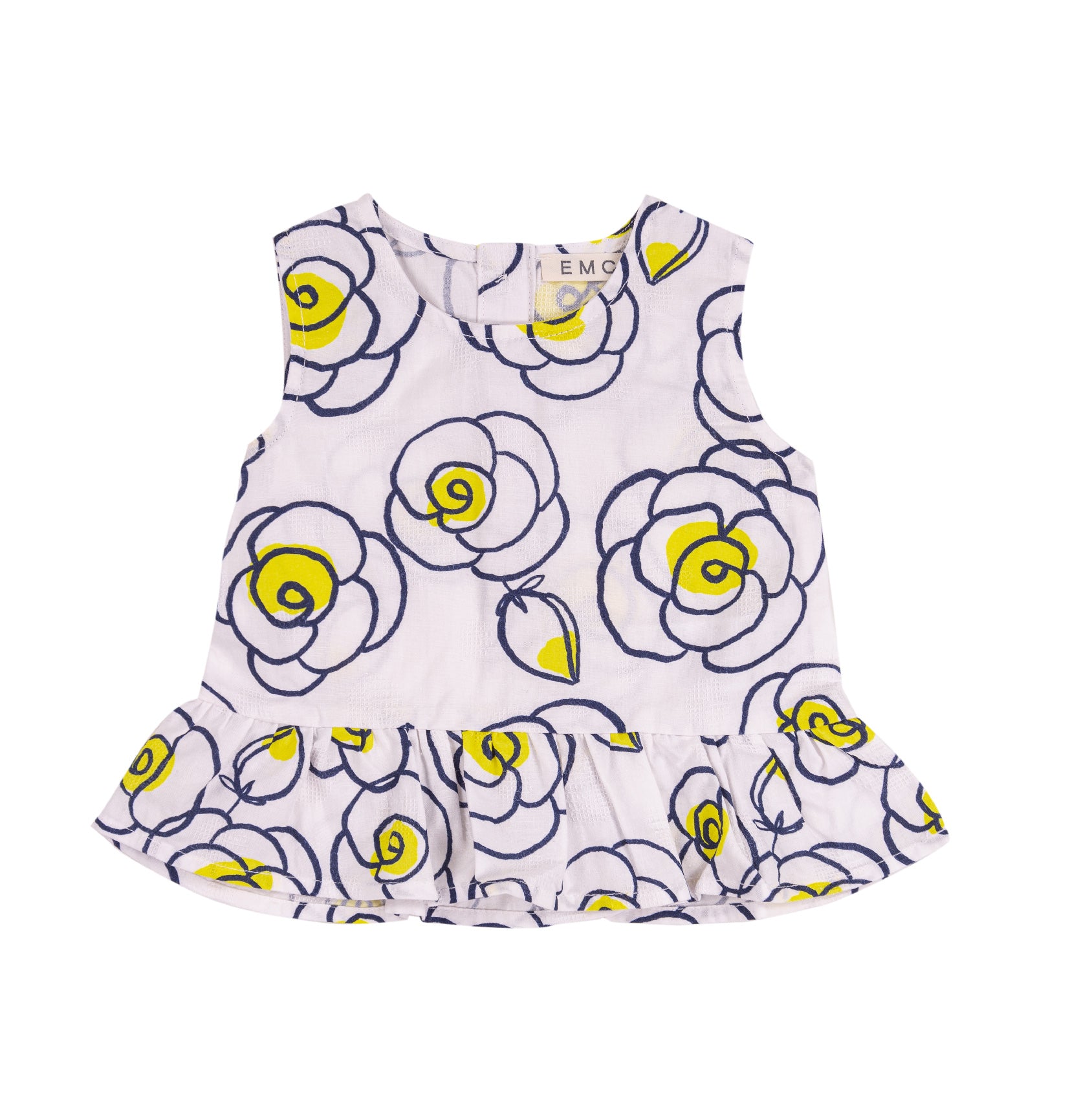 Top Bimba Smanicato in Fresco Cotone con Maxi Rose