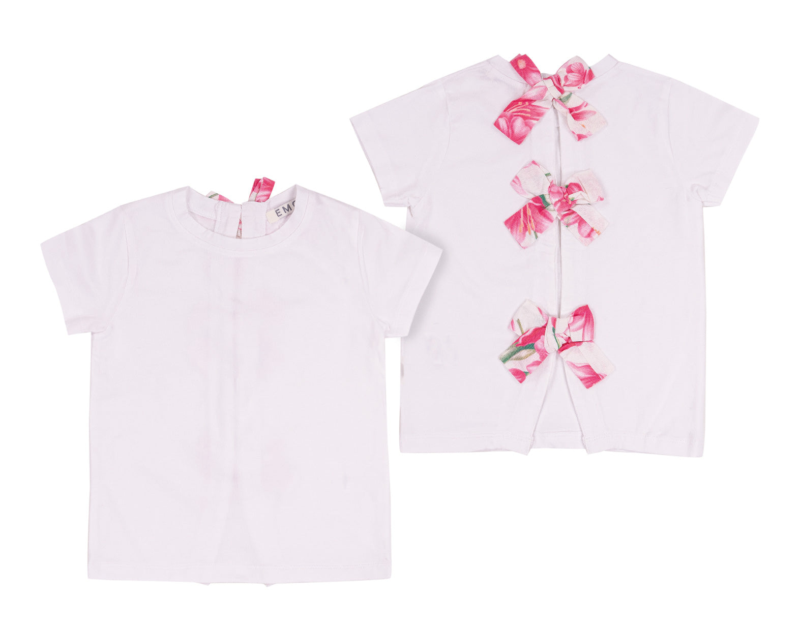 T-Shirt Bambina in Cotone Elasticizzato con Fiocchetti sul Retro