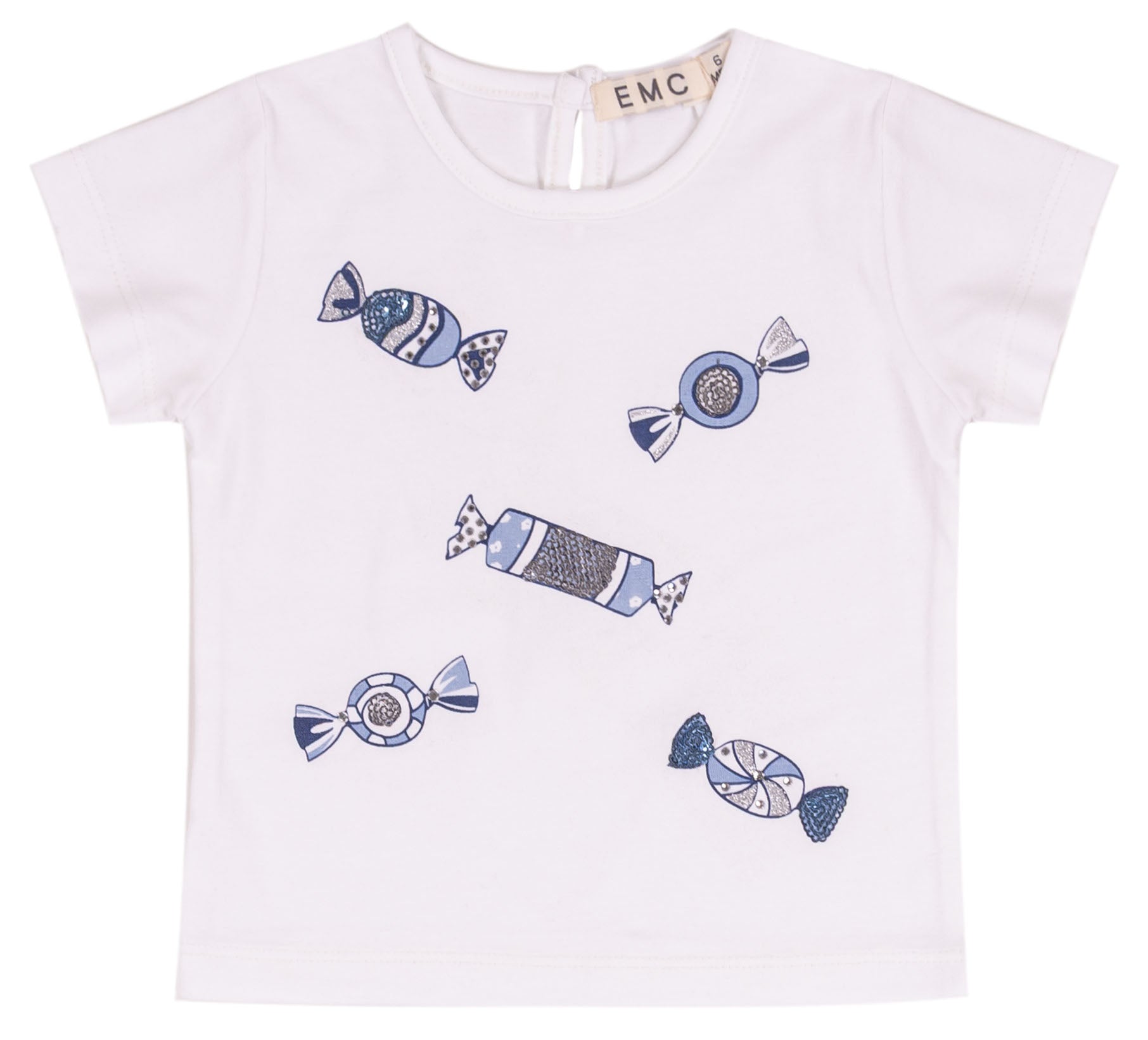 T-shirt Bimba in Cotone Elasticizzato con Stampe Caramelle e Glitter