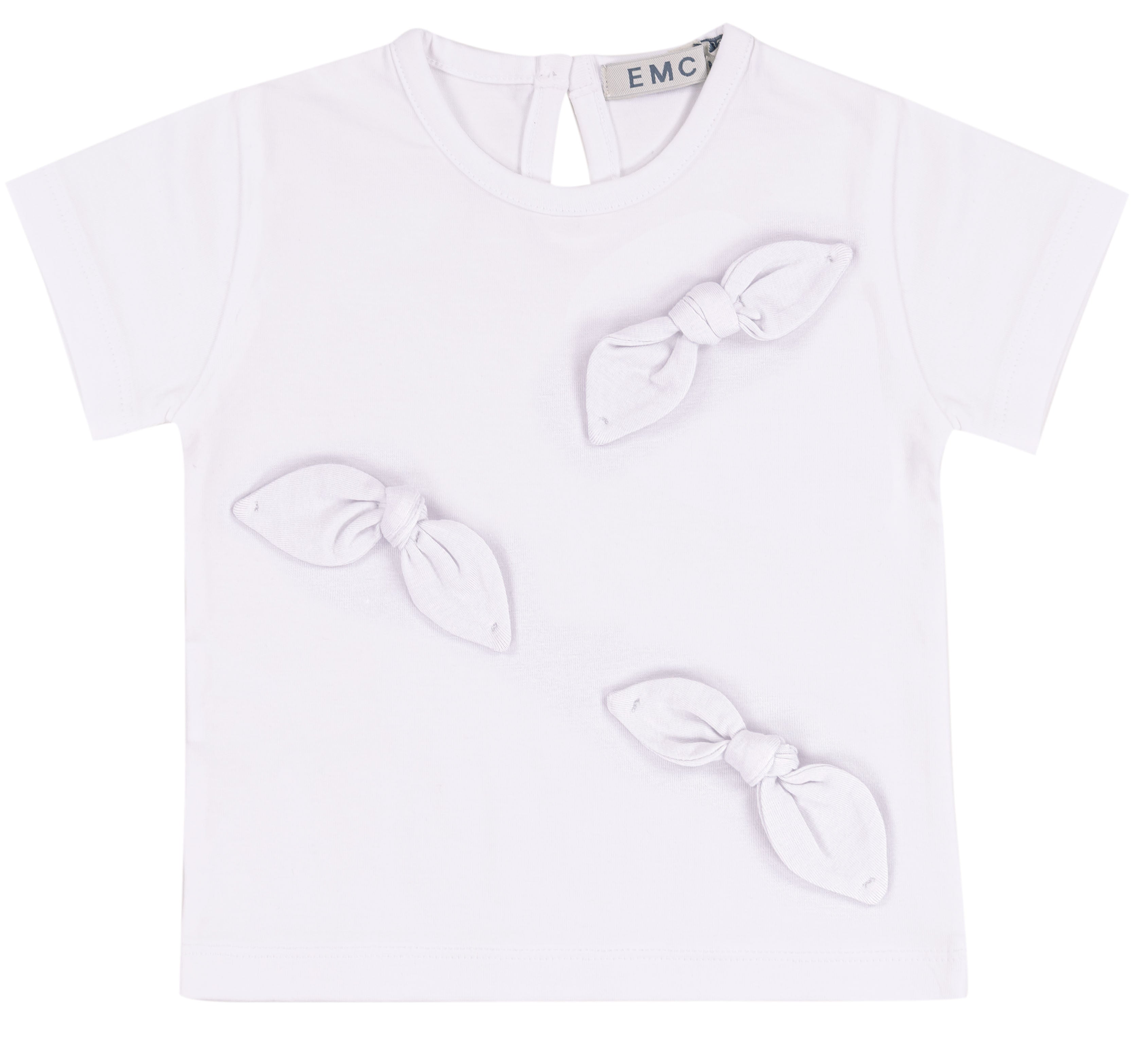 T-shirt Bambina in Cotone Elasticizzato con Fiocchi Applicati