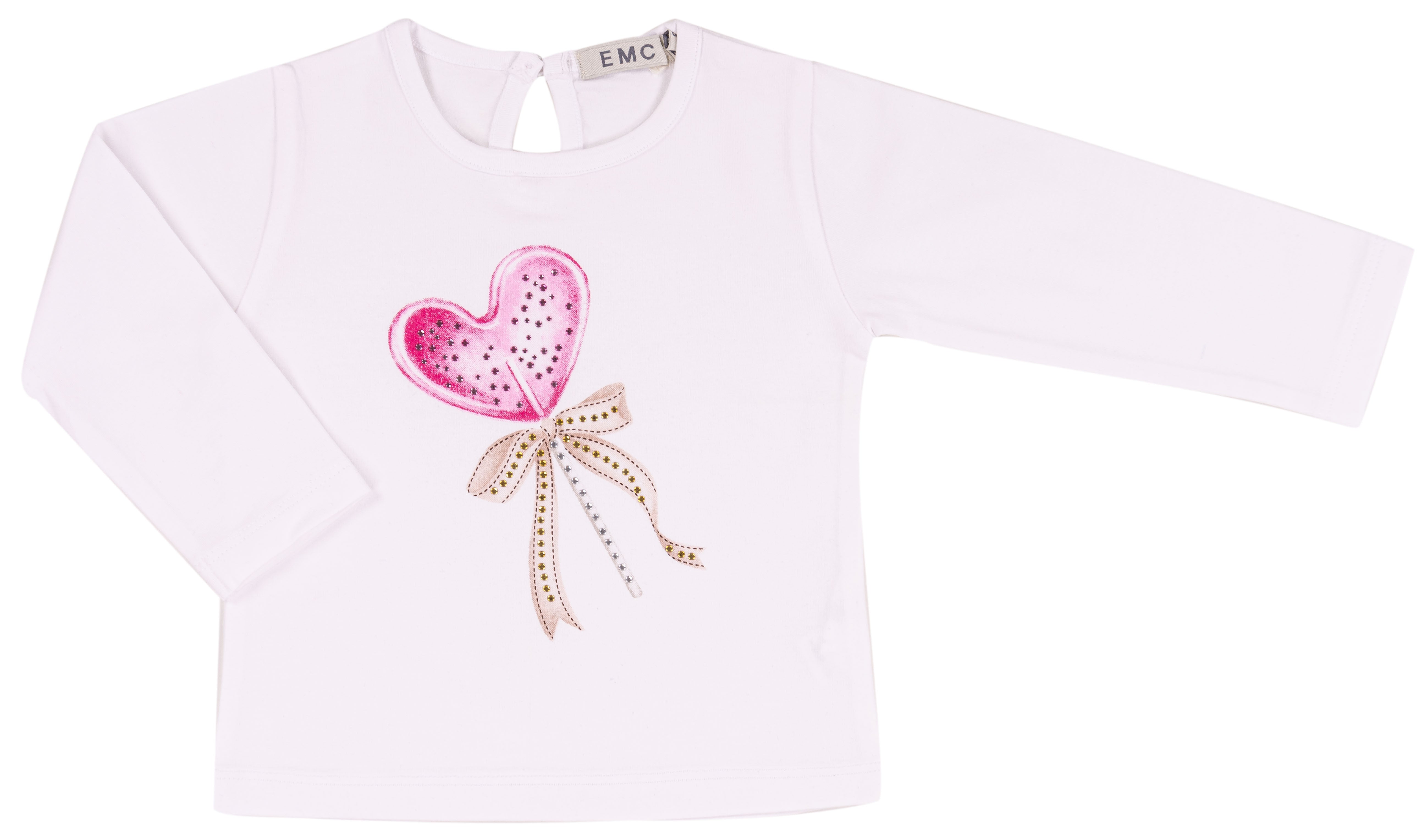T-shirt Maniche Lunghe Bambina in Cotone Elasticizzato con Stampa a Cuore