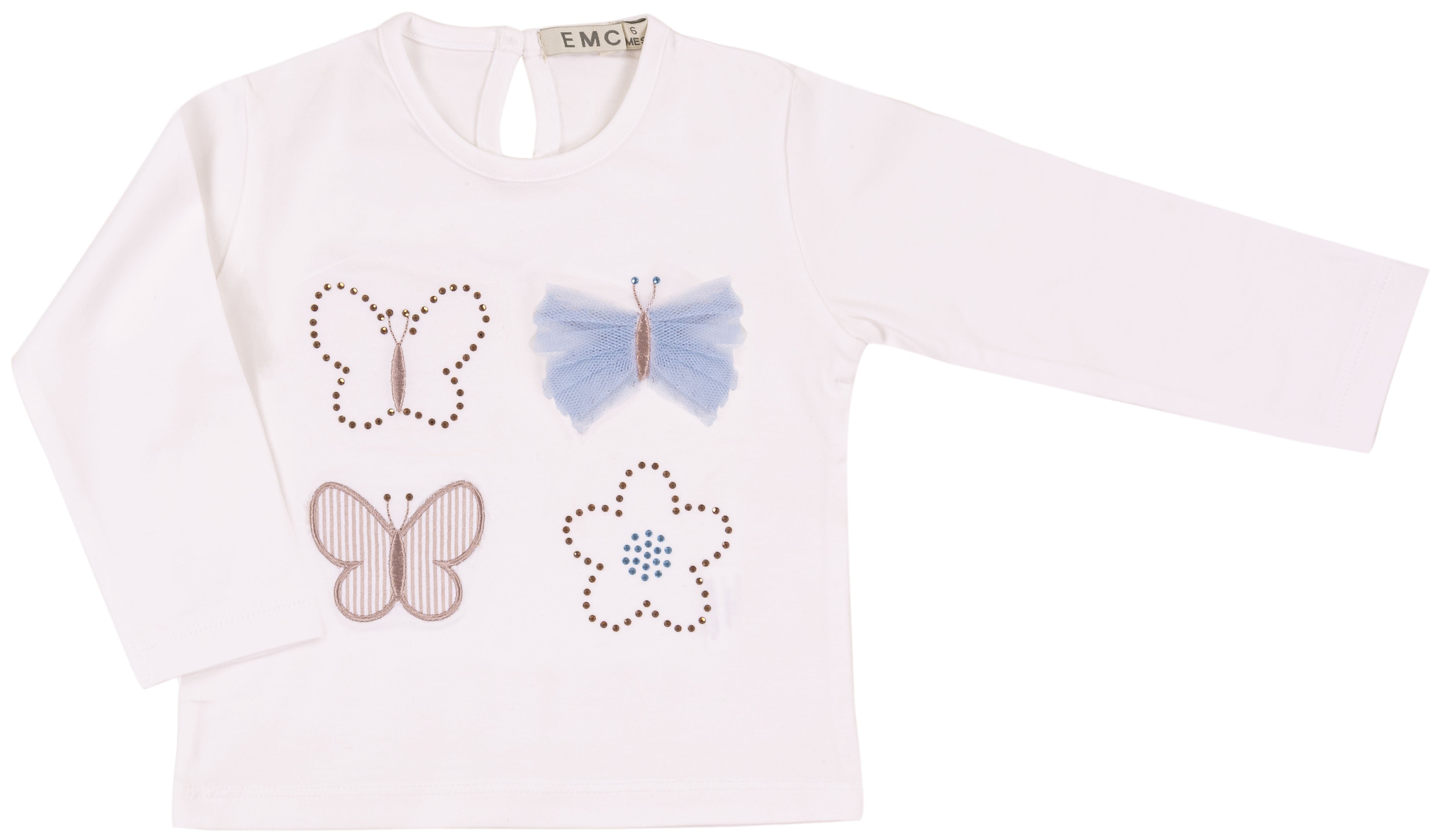 T-Shirt Bambina Manica Lunga con Applicazioni Farfalle