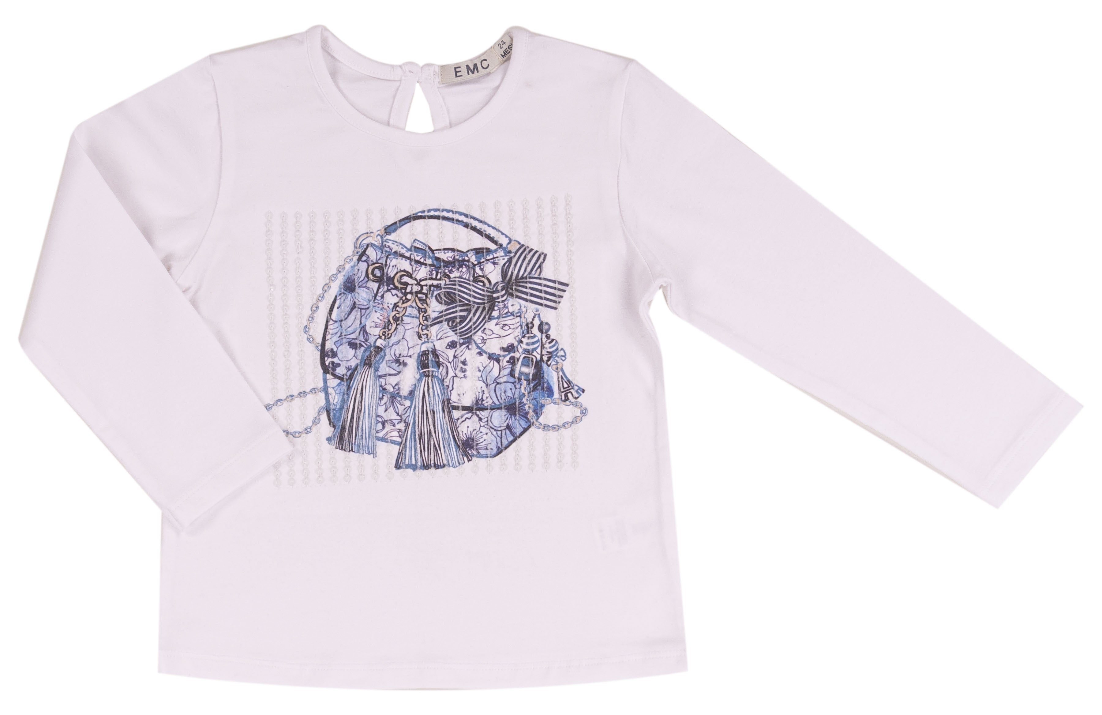 T-shirt Maniche Lunghe Bambina in Cotone Elasticizzato con Grandi Fiori