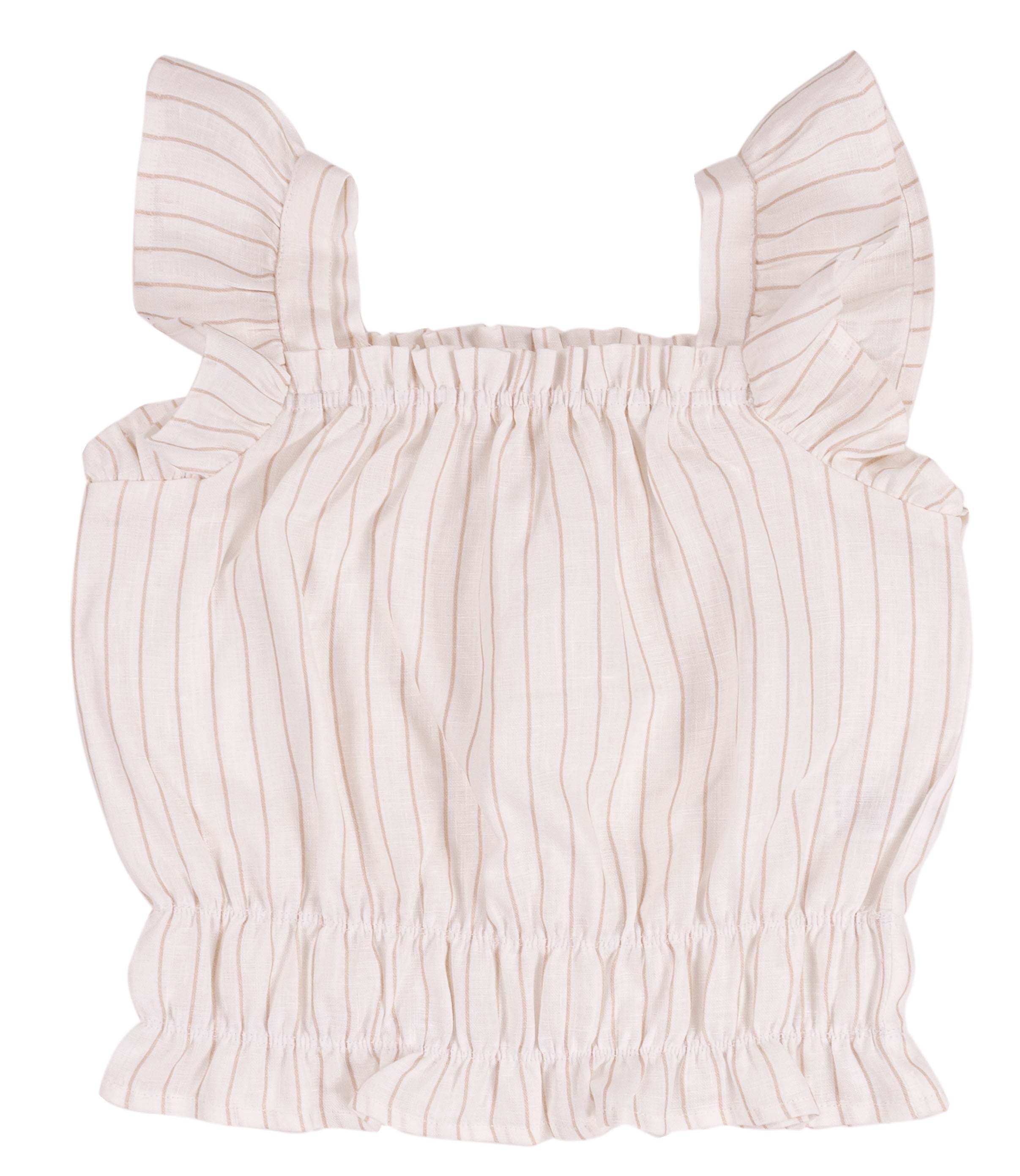 Top Bambina in 100% Lino con Spalline a Volant e Busto Elasticizzato