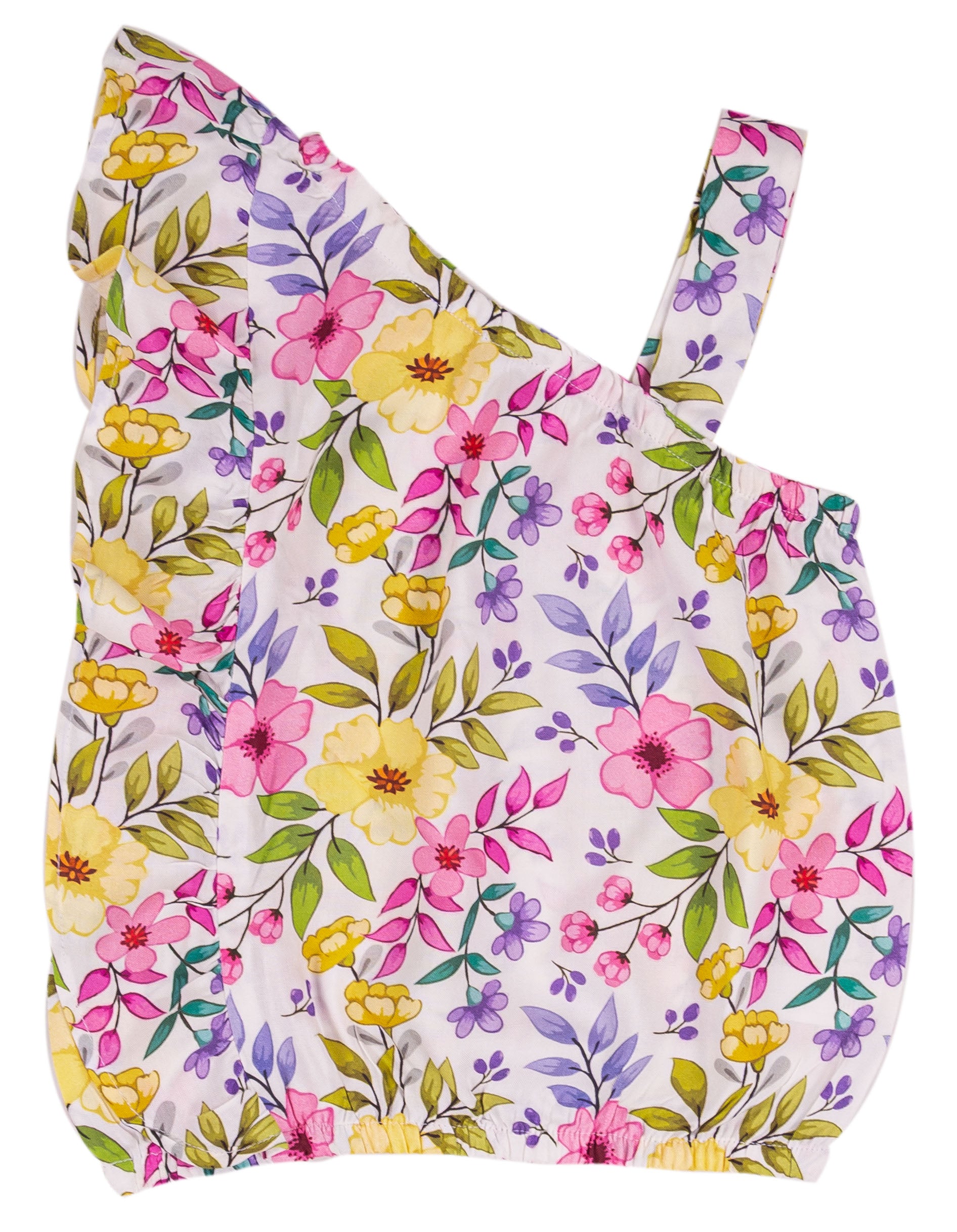 Top Bambina Monospalla in Viscosa a Fantasia Floreale