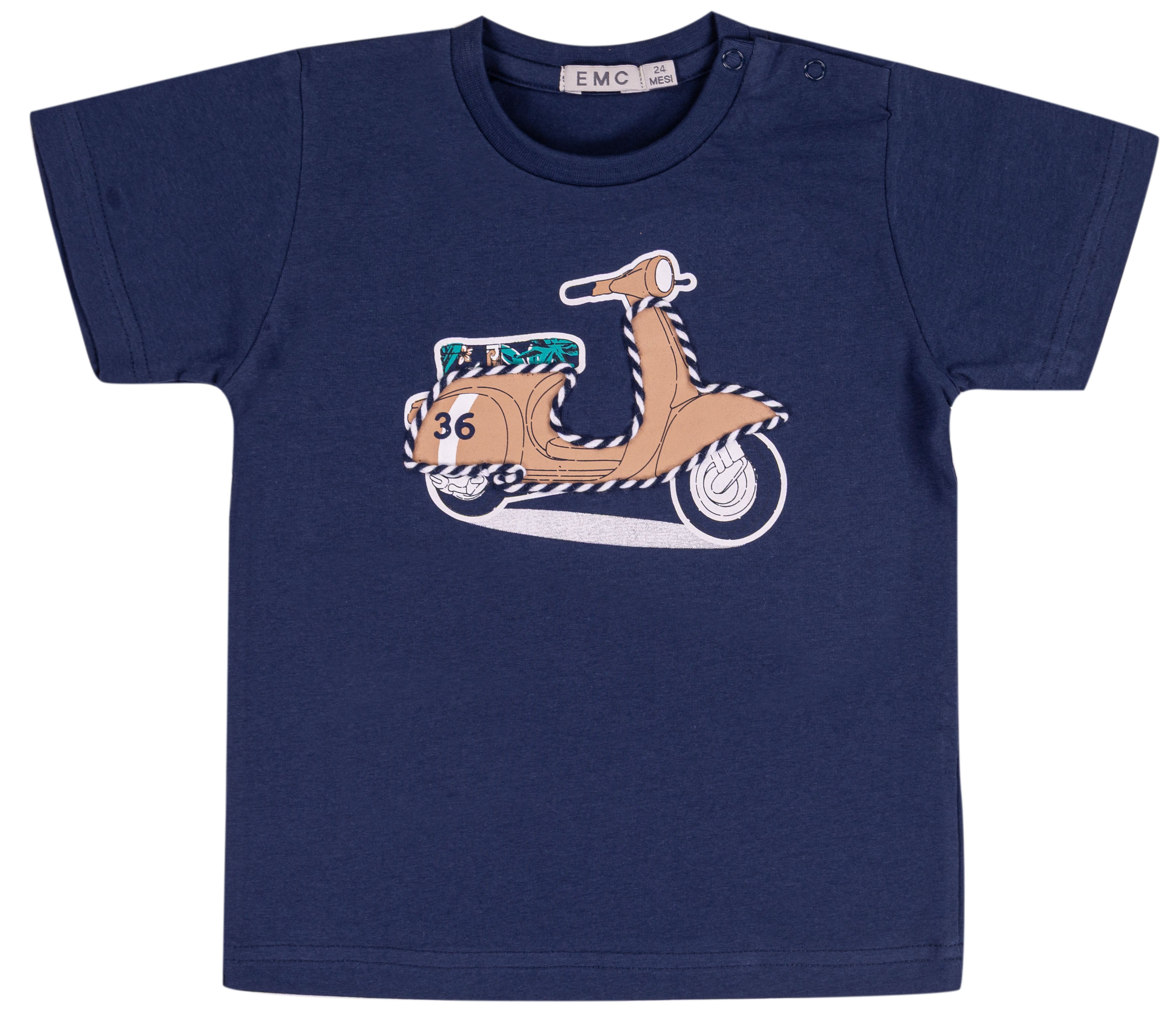 T-shirt Bambino Blu Navy con Patch Vespa Vintage
