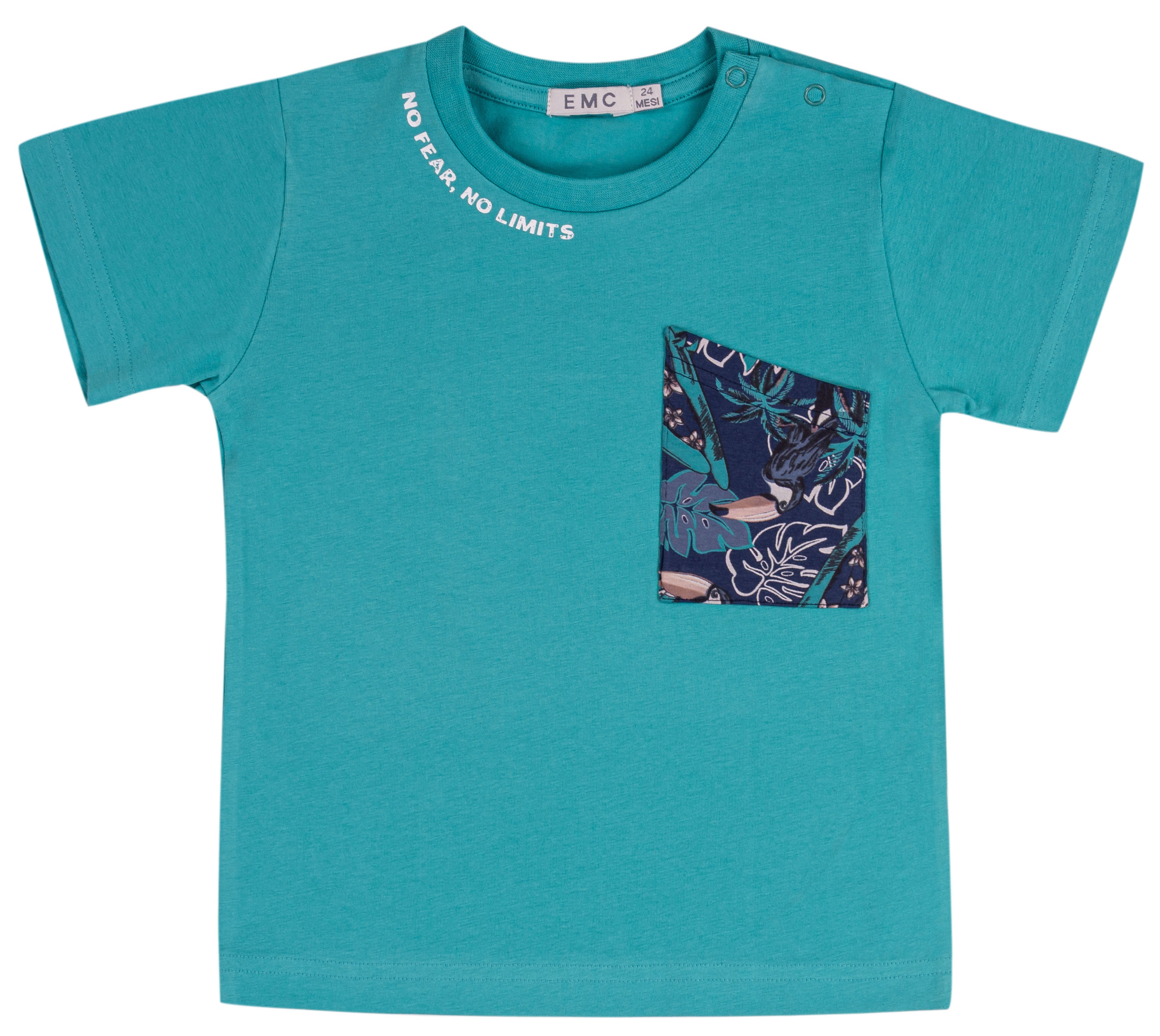 T-shirt Bambino Acquamarina "No Fear" con Taschino Tropicale