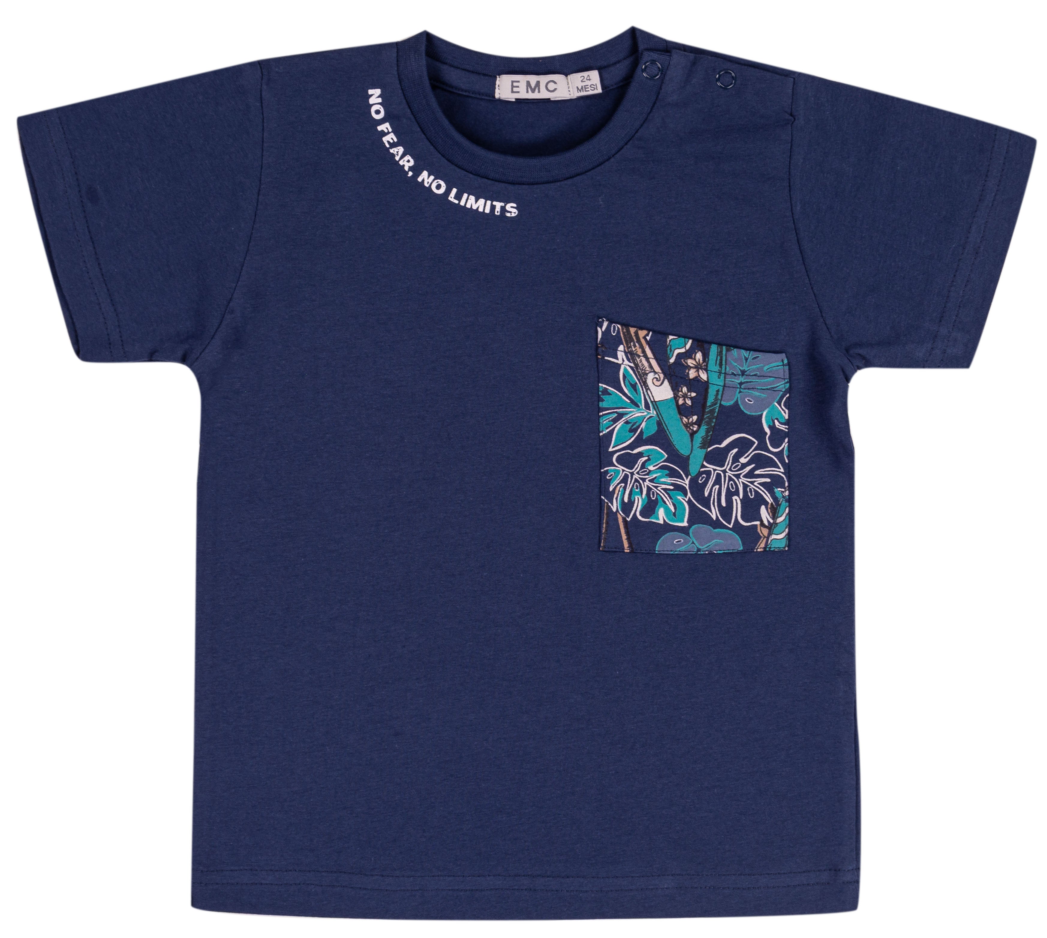 T-shirt Bambino Acquamarina "No Fear" con Taschino Tropicale