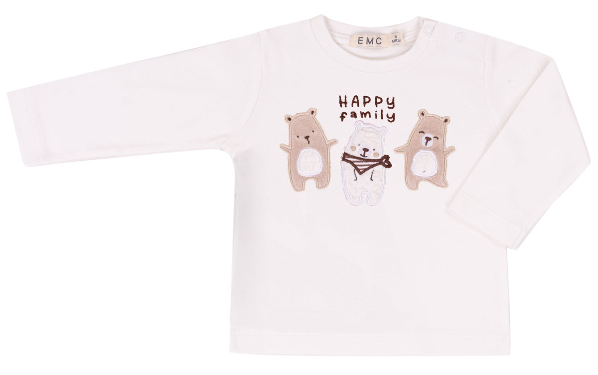 Maglia Bimbo EMC con Orsetti Ricamati e Scritta Happy Family