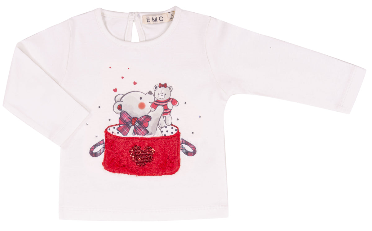 Maglia Bimba EMC con Orsetti e Applicazione Rossa a Cuore