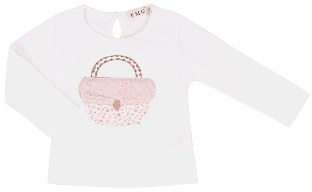 Maglia Bimba EMC con Applicazione Borsetta Rosa a Fiorellini