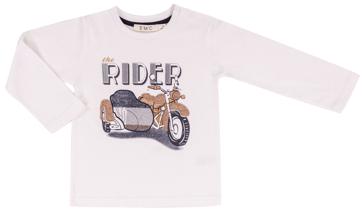 T-shirt Bimbo EMC Bianca con Stampa Moto The Rider