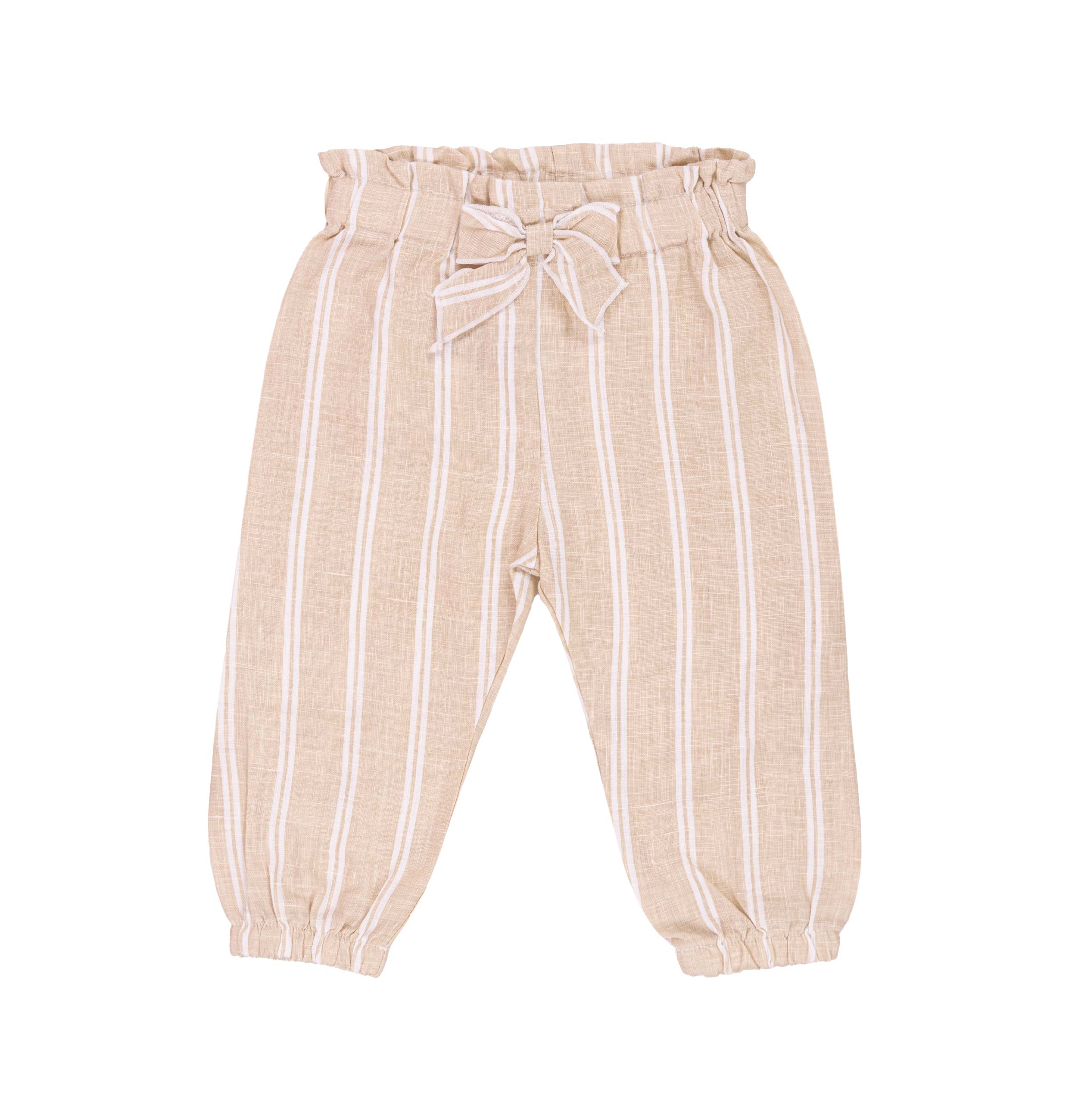 Pantalone Lungo Bambina 100% Lino con Fiocco