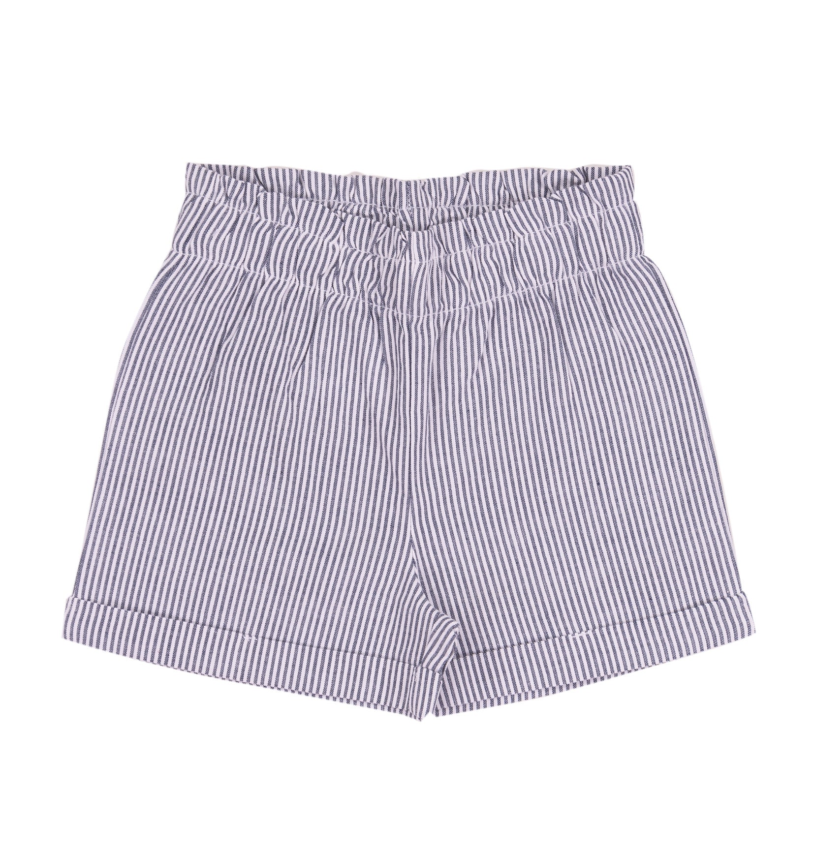 Pantalone Corto Bambina a Righe in Cotone con Elastico in Vita